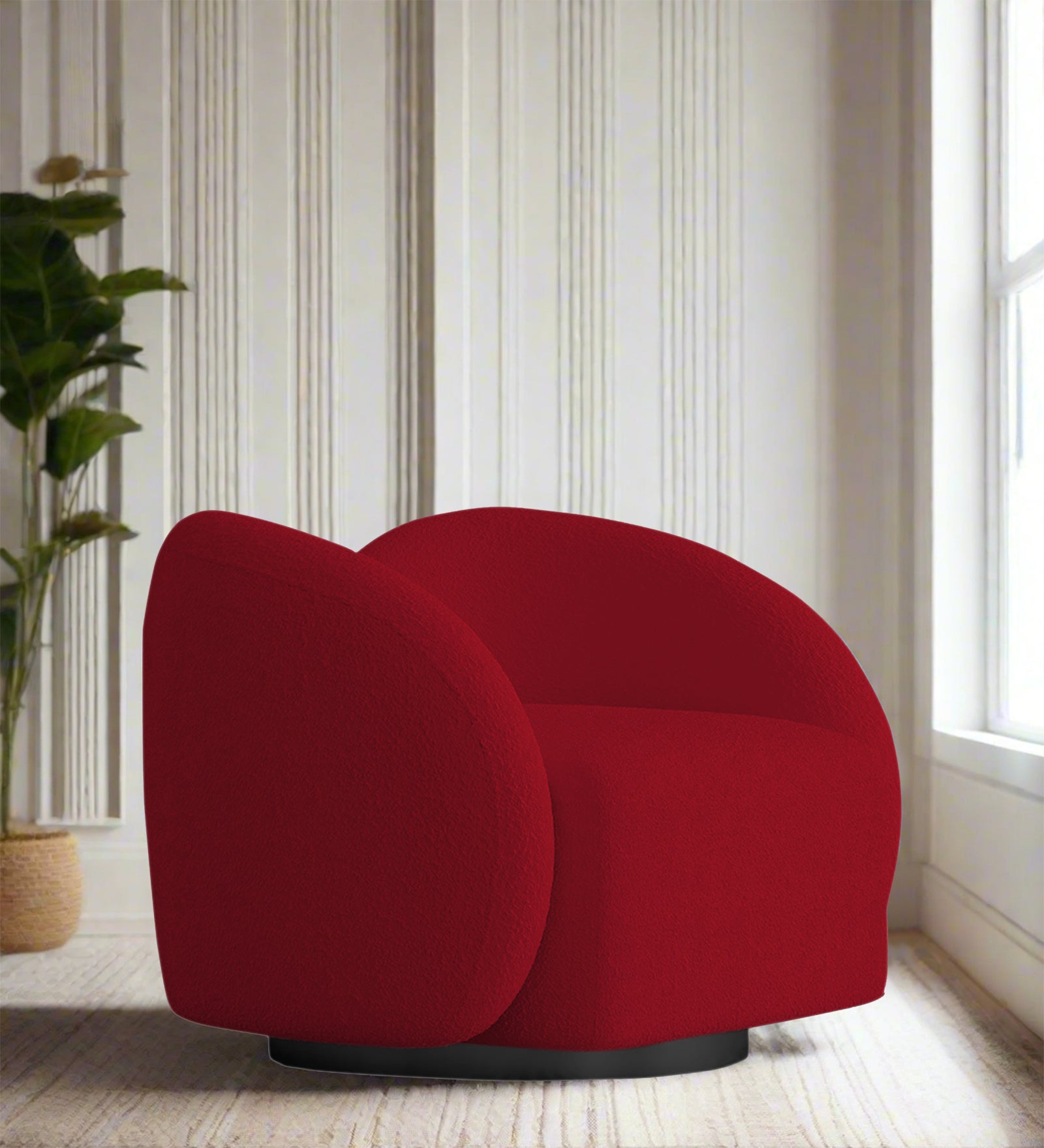 Miles Boucle Fabric Swivel Chair in Candy Red Colour