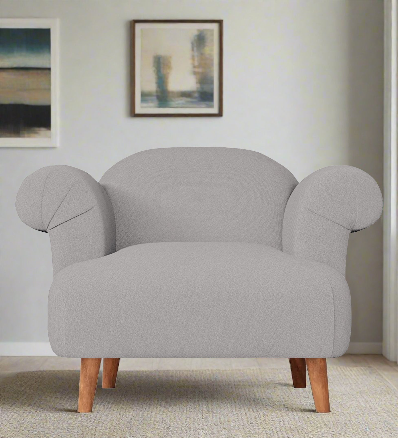 Barber Fabric 1 Seater Sofa in Silver Grey Colour