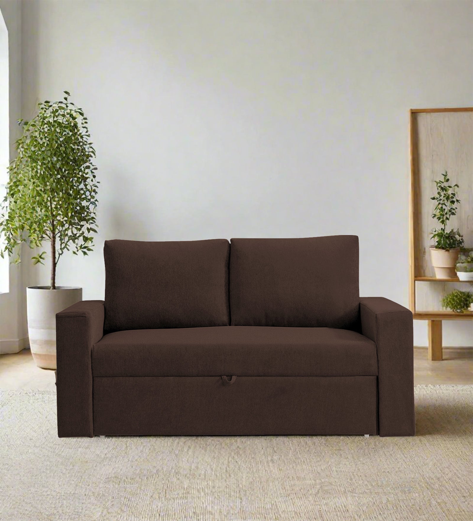 Kara Fabric 2 Seater Pull Out Sofa Cum Bed in Coffee Brown Colour