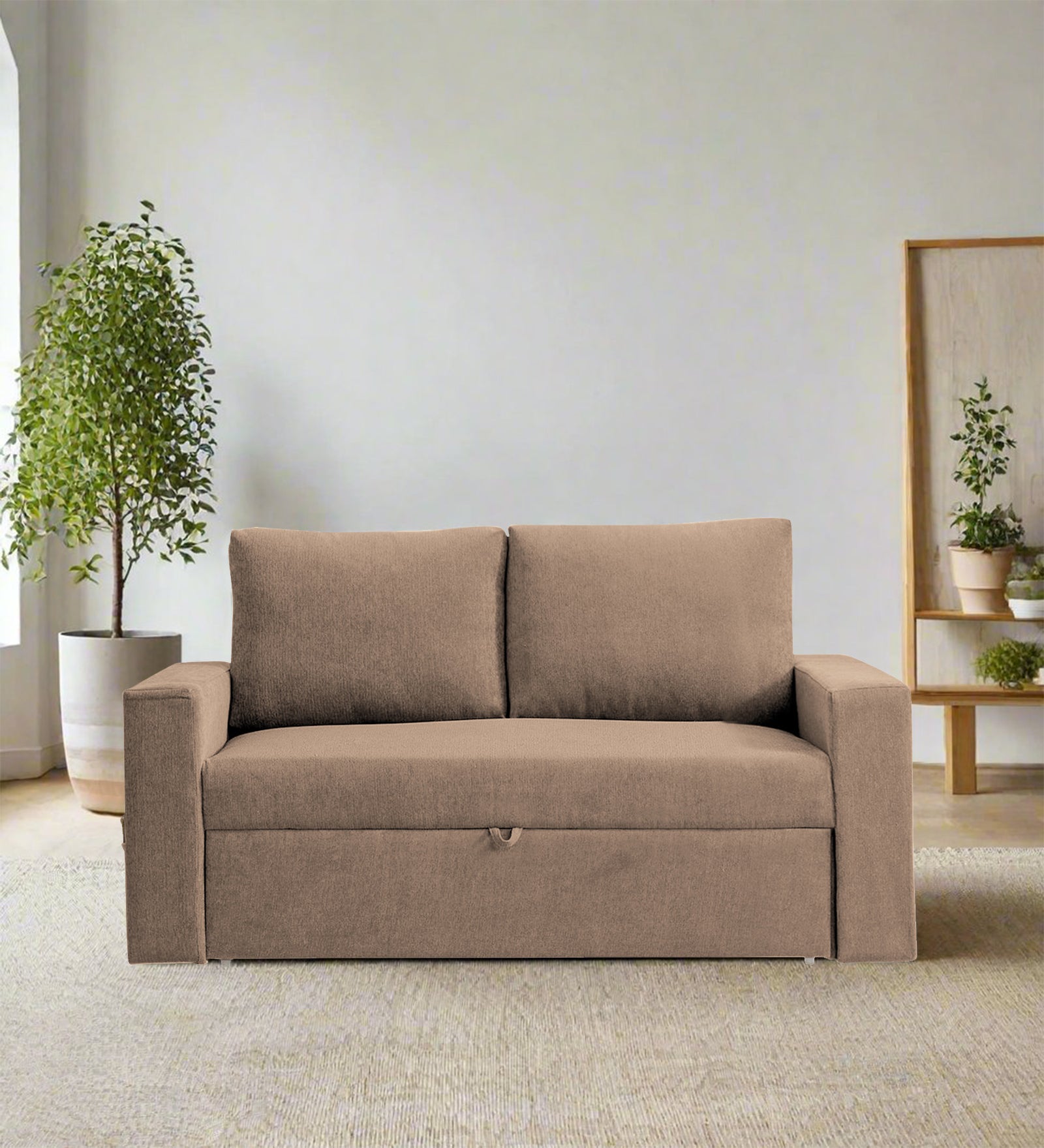 Kara Fabric 2 Seater Pull Out Sofa Cum Bed in Cookie Beige Colour