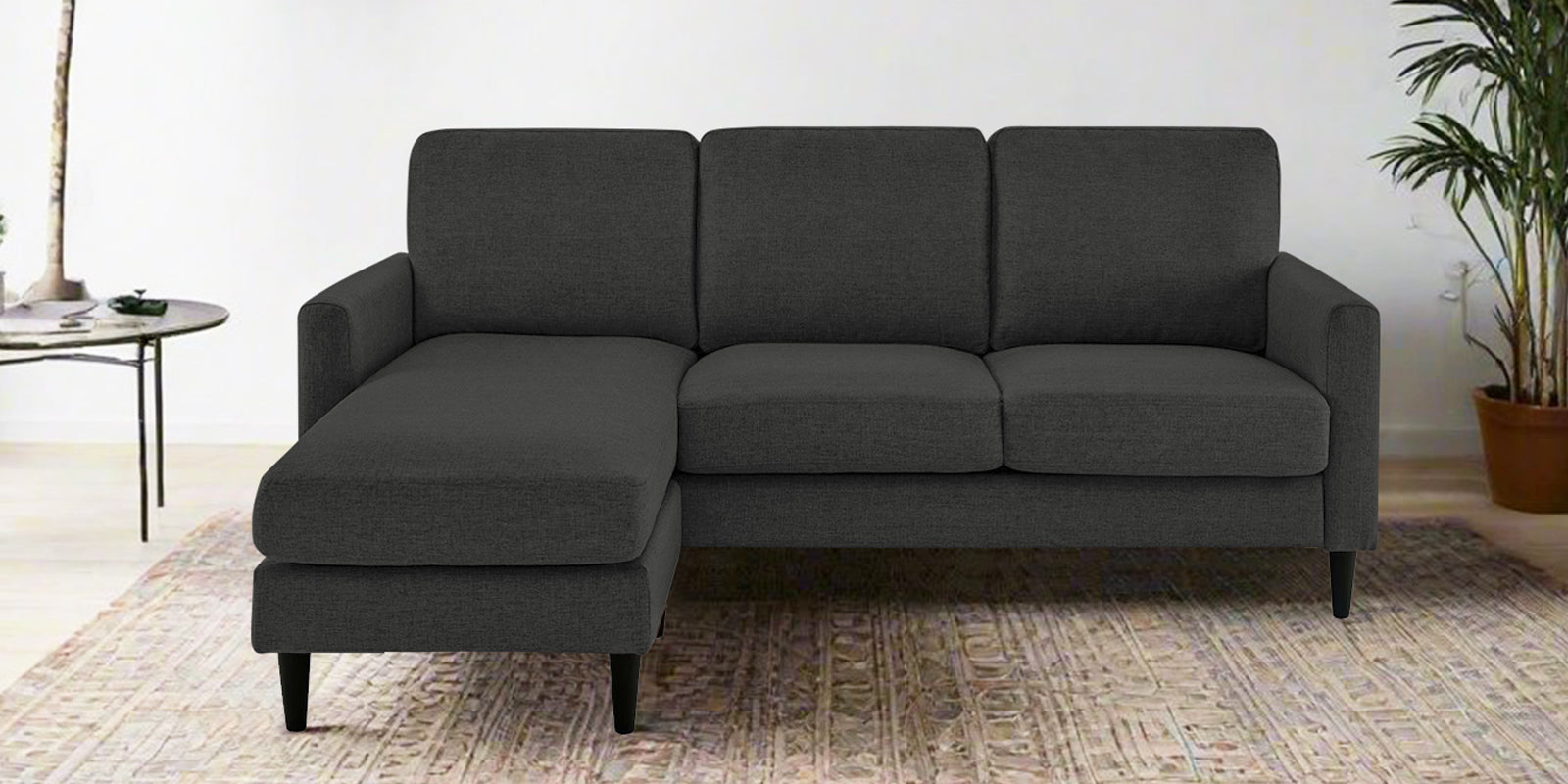 Romie Fabric RHS Sectional Sofa (2+Lounger) In Charcoal Grey Colour - Febonic Living