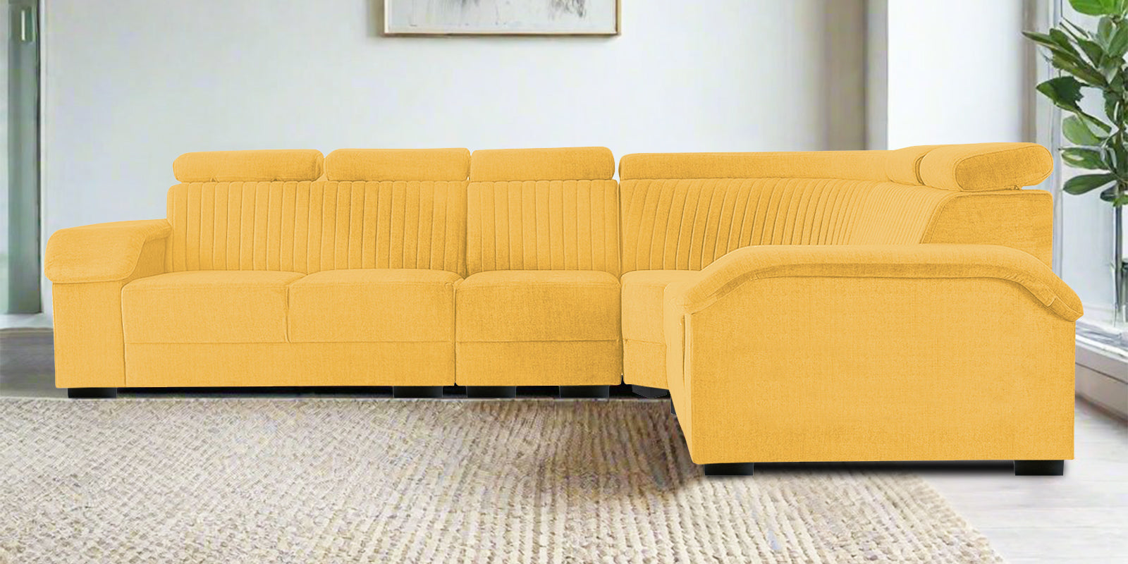 Draco Fabric 6 Seater Corner Sofa In Bold Yellow Colour - Febonic Living