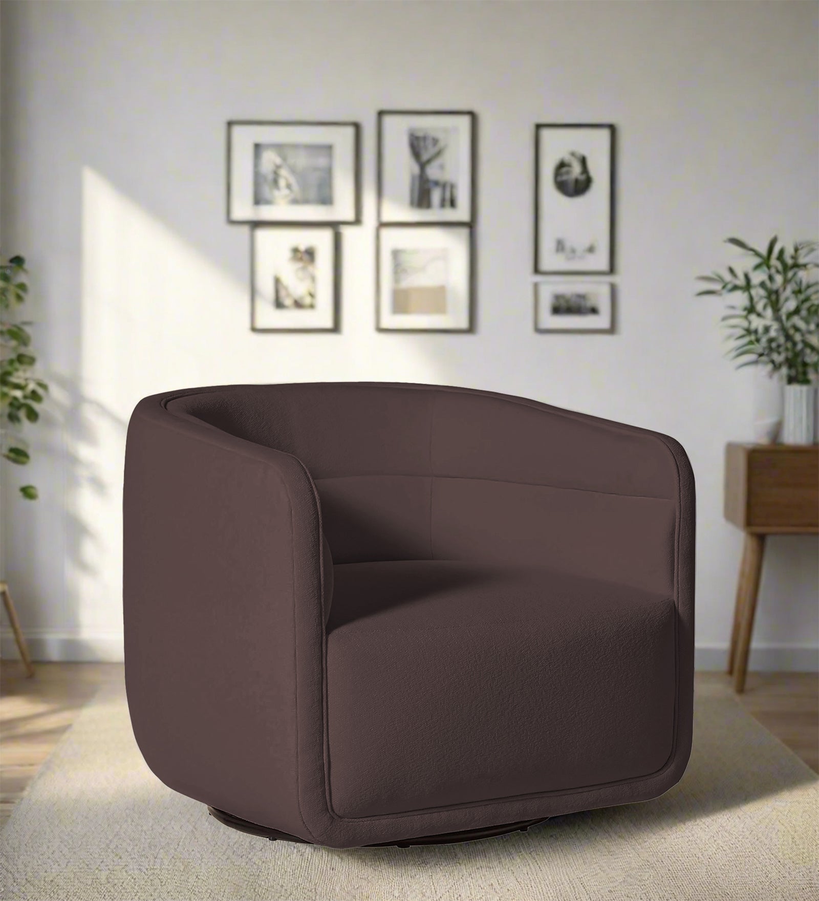 Ria Fabric Swivel Chair in Night Brown Colour