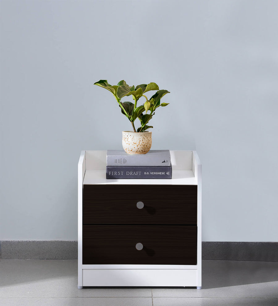 Vexa Bedside Table With Drawer In Wenge Walnut And Frosty White Finish - Febonic Living