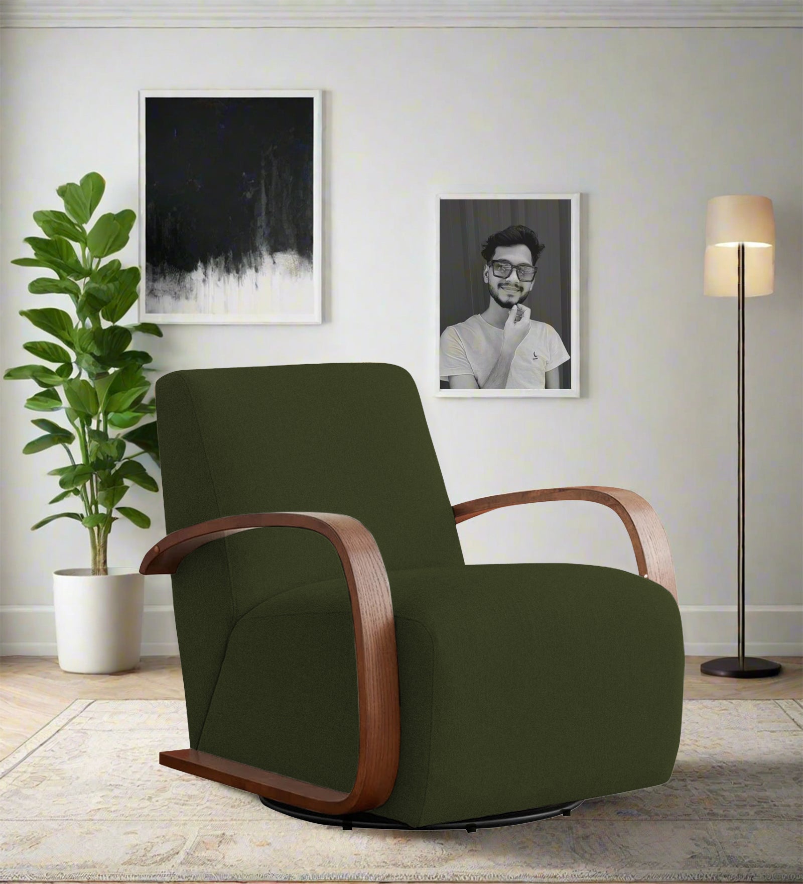 Balma Fabric Swivel Chair in Olive Green Colour