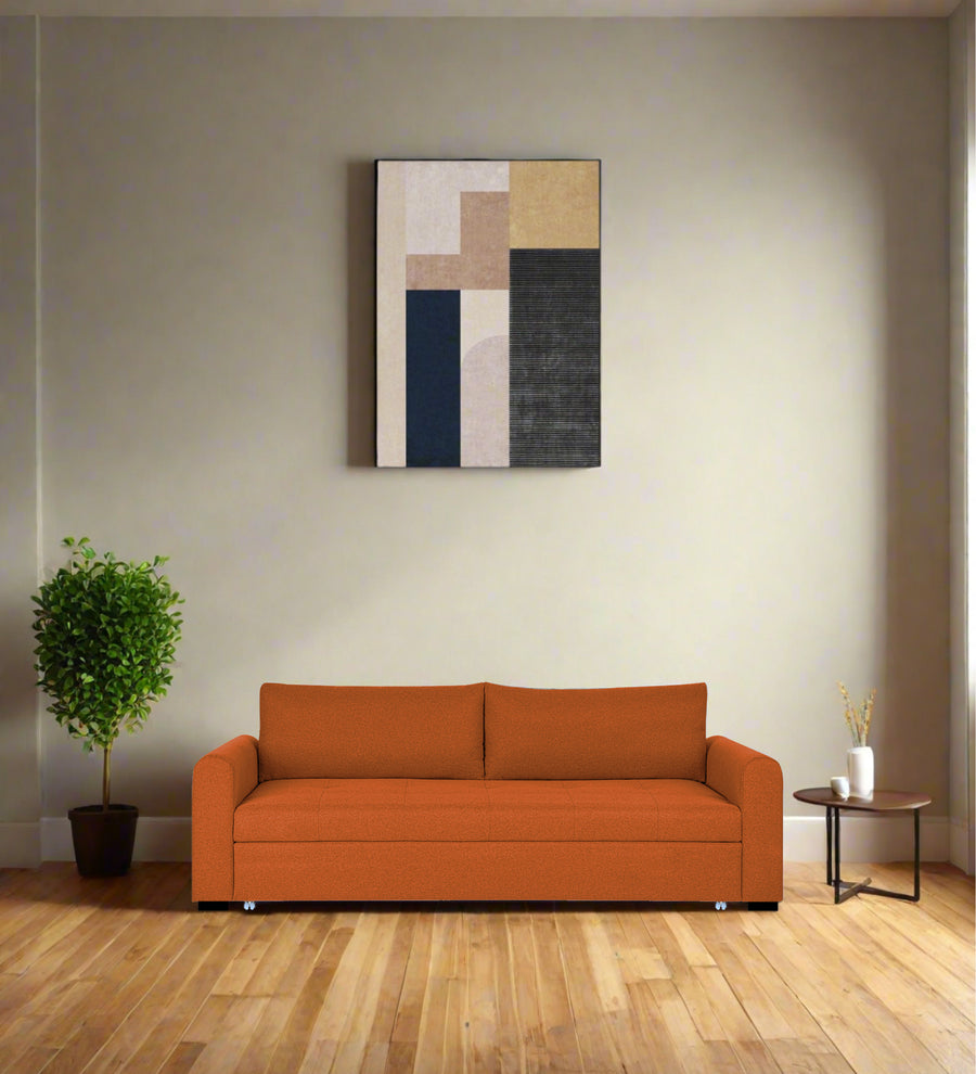 Sigma  3 Seater Pull Out  Cum Bed Fabric Sofa - Vivid Orange by Febonic Living