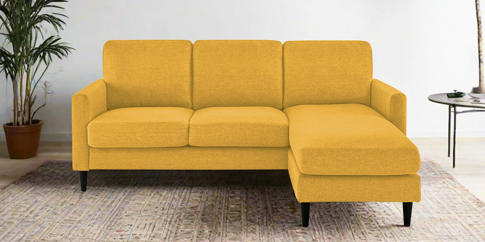 Romie Fabric LHS Sectional Sofa (2+Lounger) In Bold Yellow Colour - Febonic Living