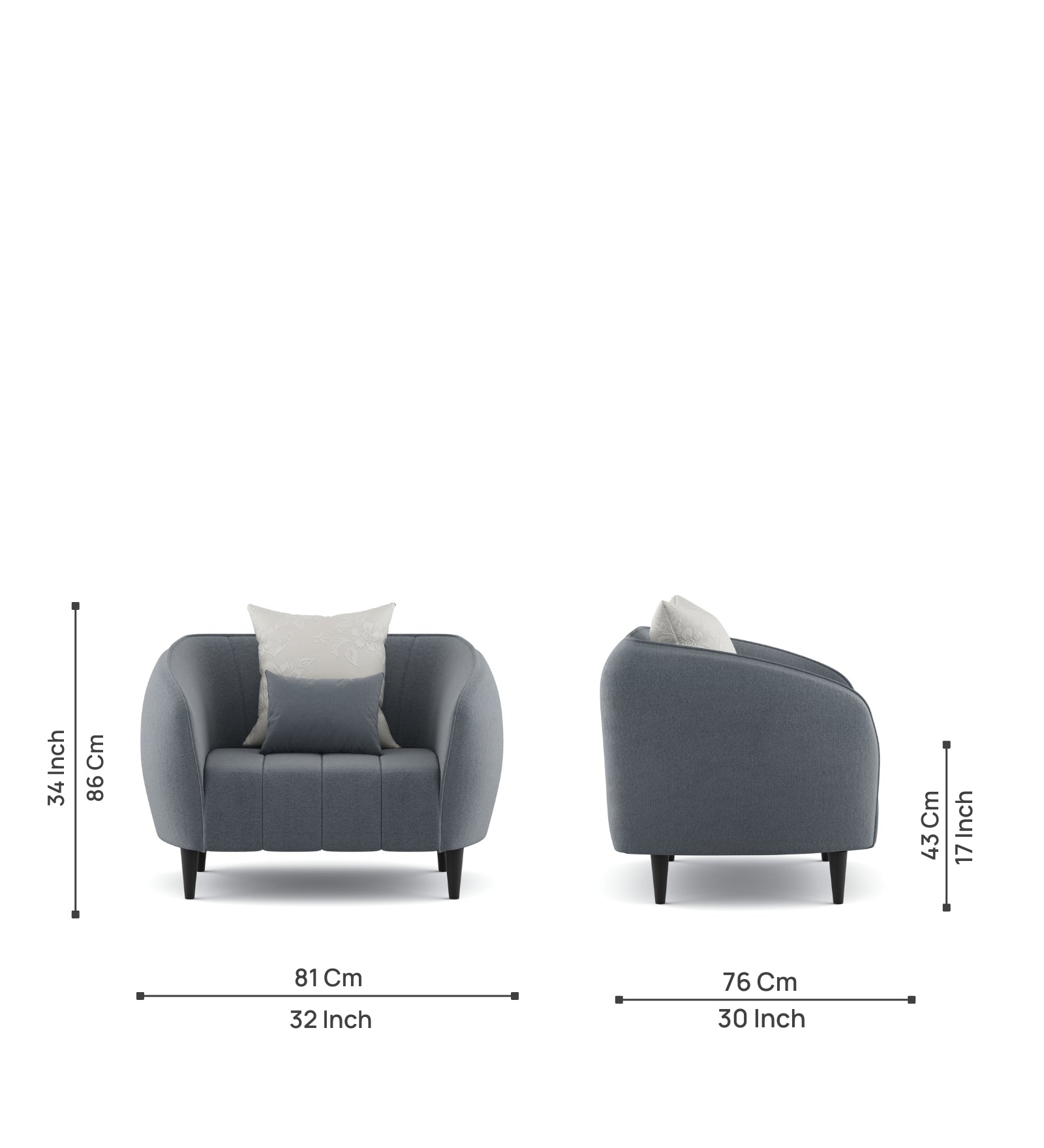 Eldric Velvet 1 Seater Sofa In Pupple Grey Colour