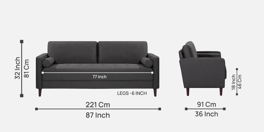 Darvin Fabric 3 Seater Sofa In Charcoal Grey Colour - Febonic Living