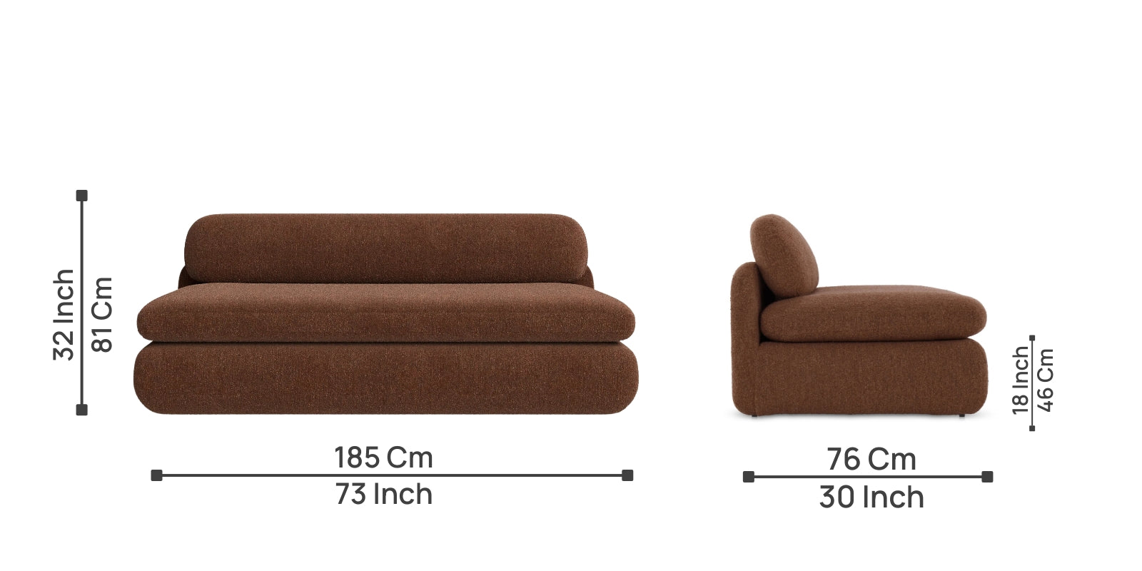 Soren Fur Fabric 3 Seater Sofa In Bringo Brown Colour