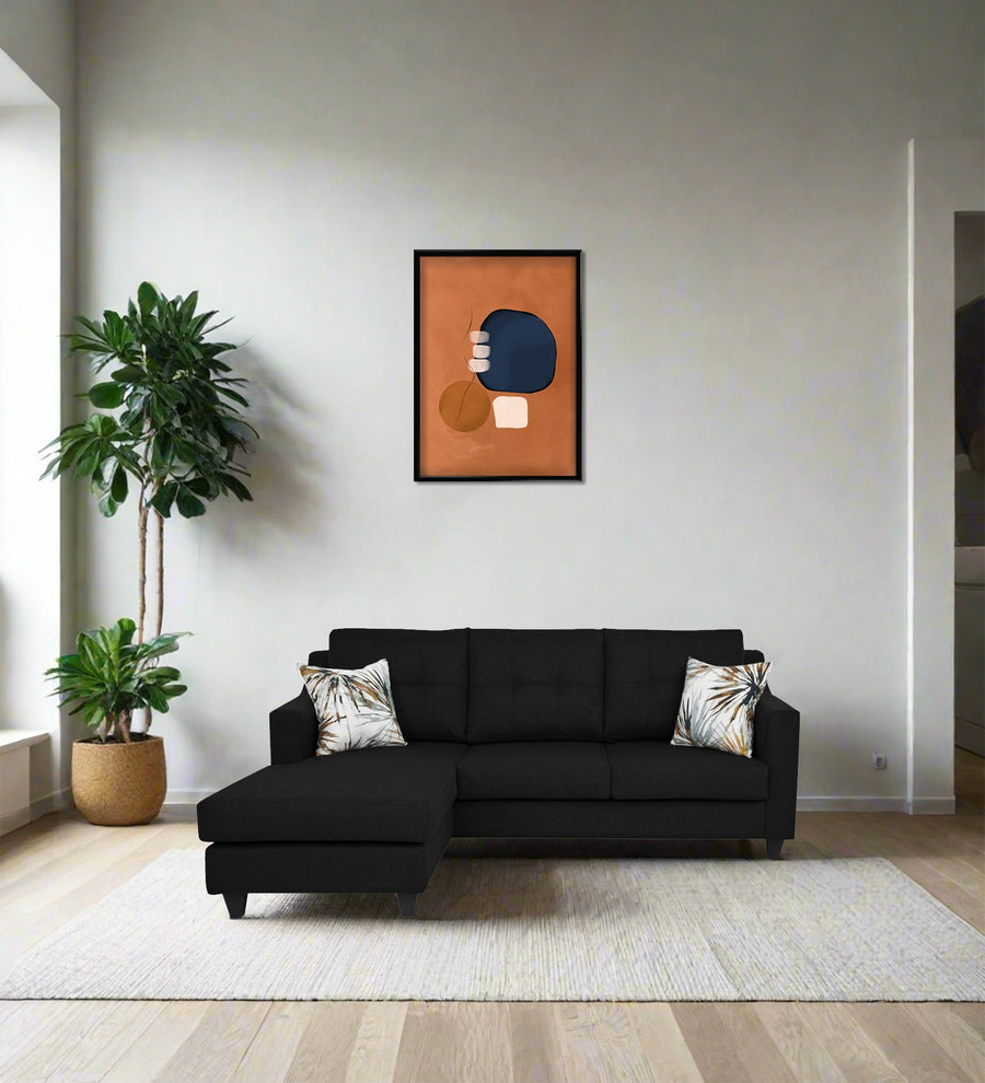 Welly  RHS  (2+Lounger) Fabric Sectional Sofa - Zed Black by Febonic Living