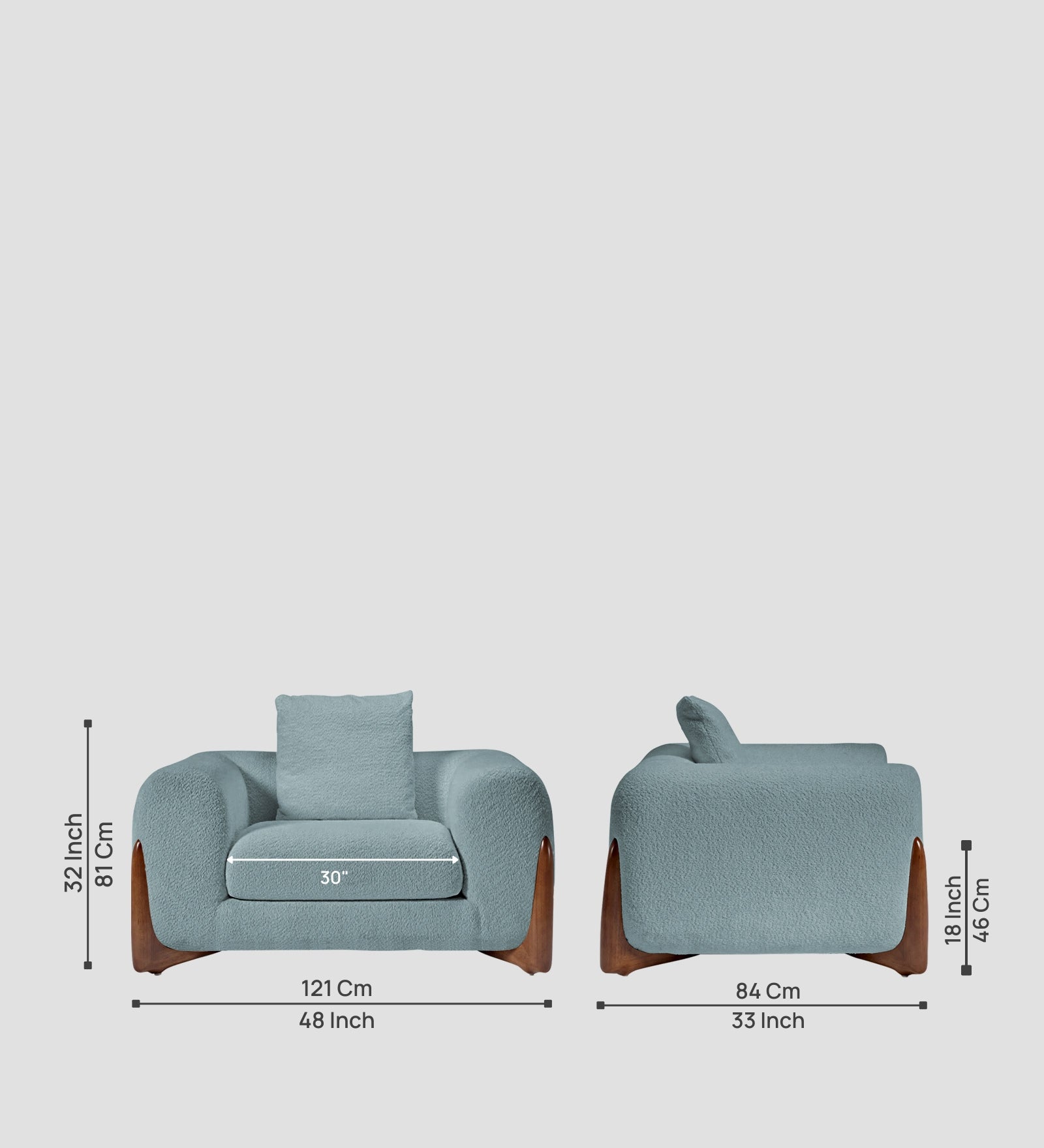 Boko Boucle 1 Seater Sofa In Stormy Blue Colour