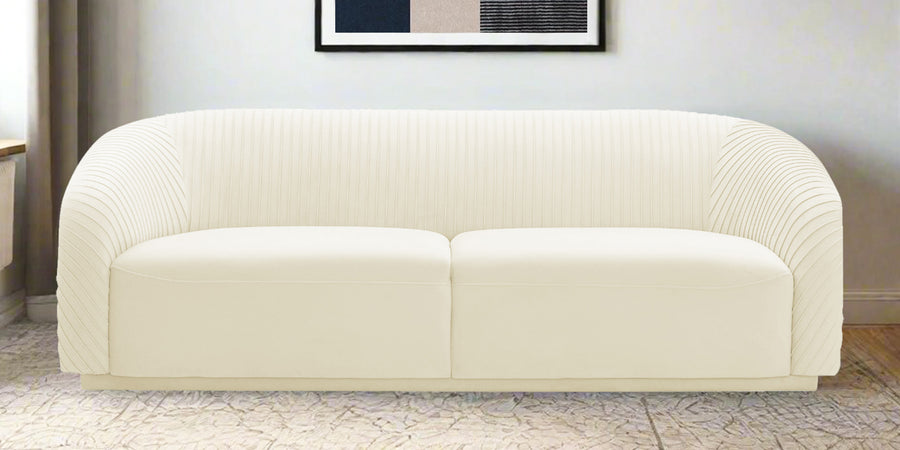 Yara Velvet Fabric 3 Seater Sofa In Warm White Colour - Febonic Living
