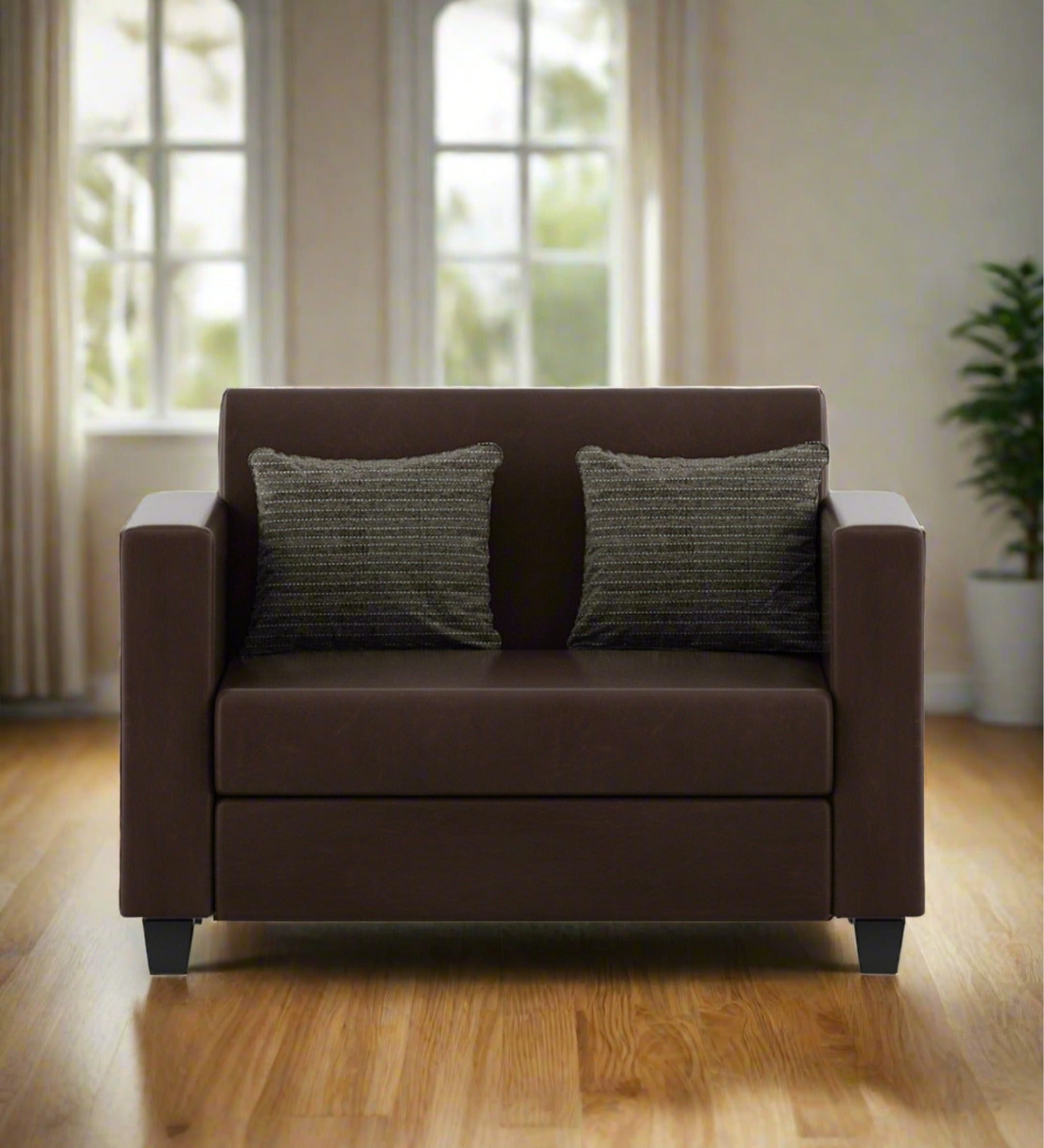 Baley Leatherette 2 Seater Sofa in Dark Brown Colour