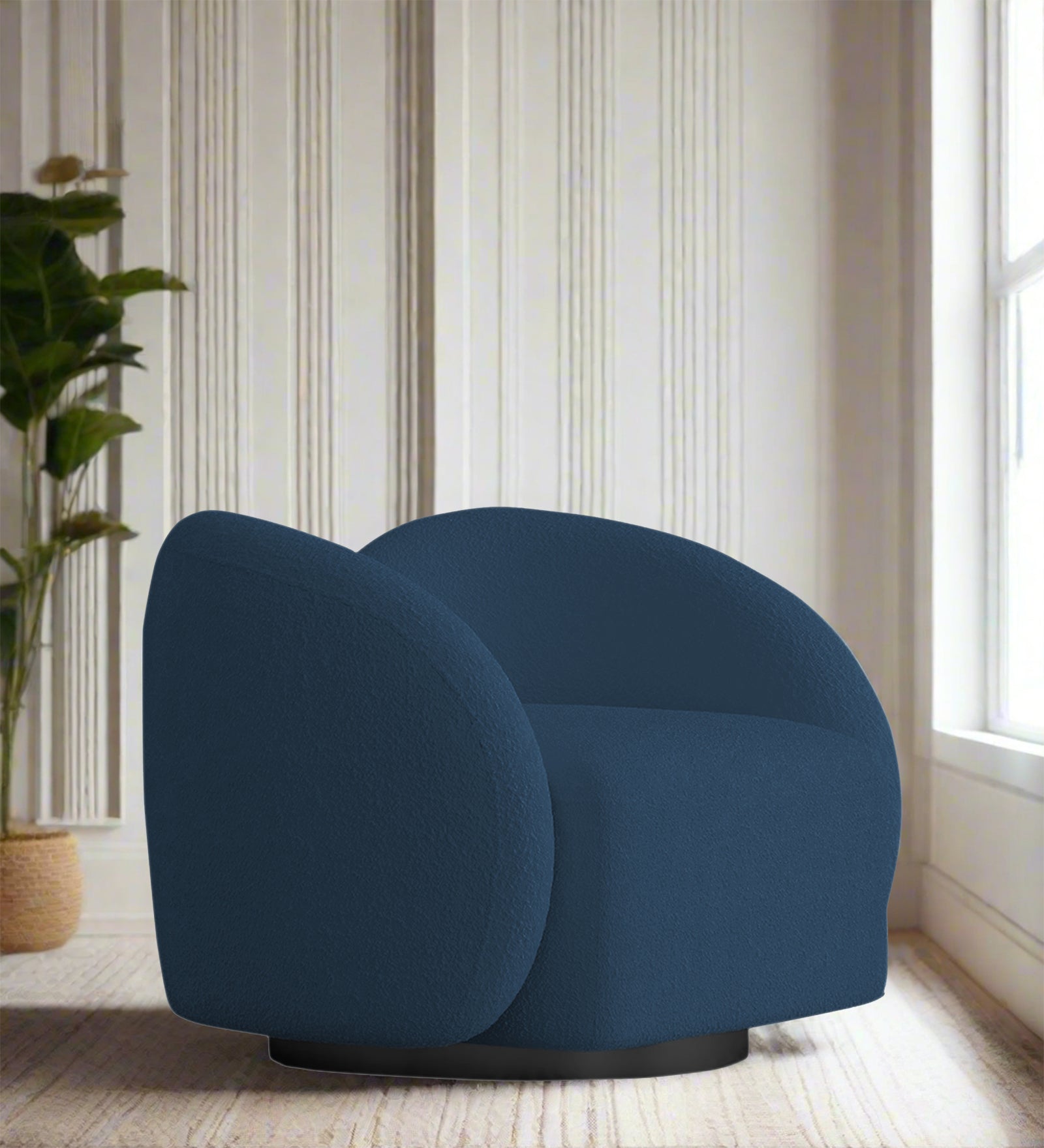 Miles Boucle Fabric Swivel Chair in Classic Blue Colour
