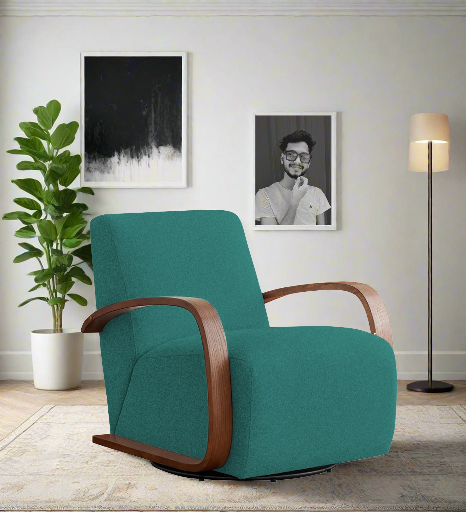 Balma Fabric Swivel Chair in Sea Green Colour