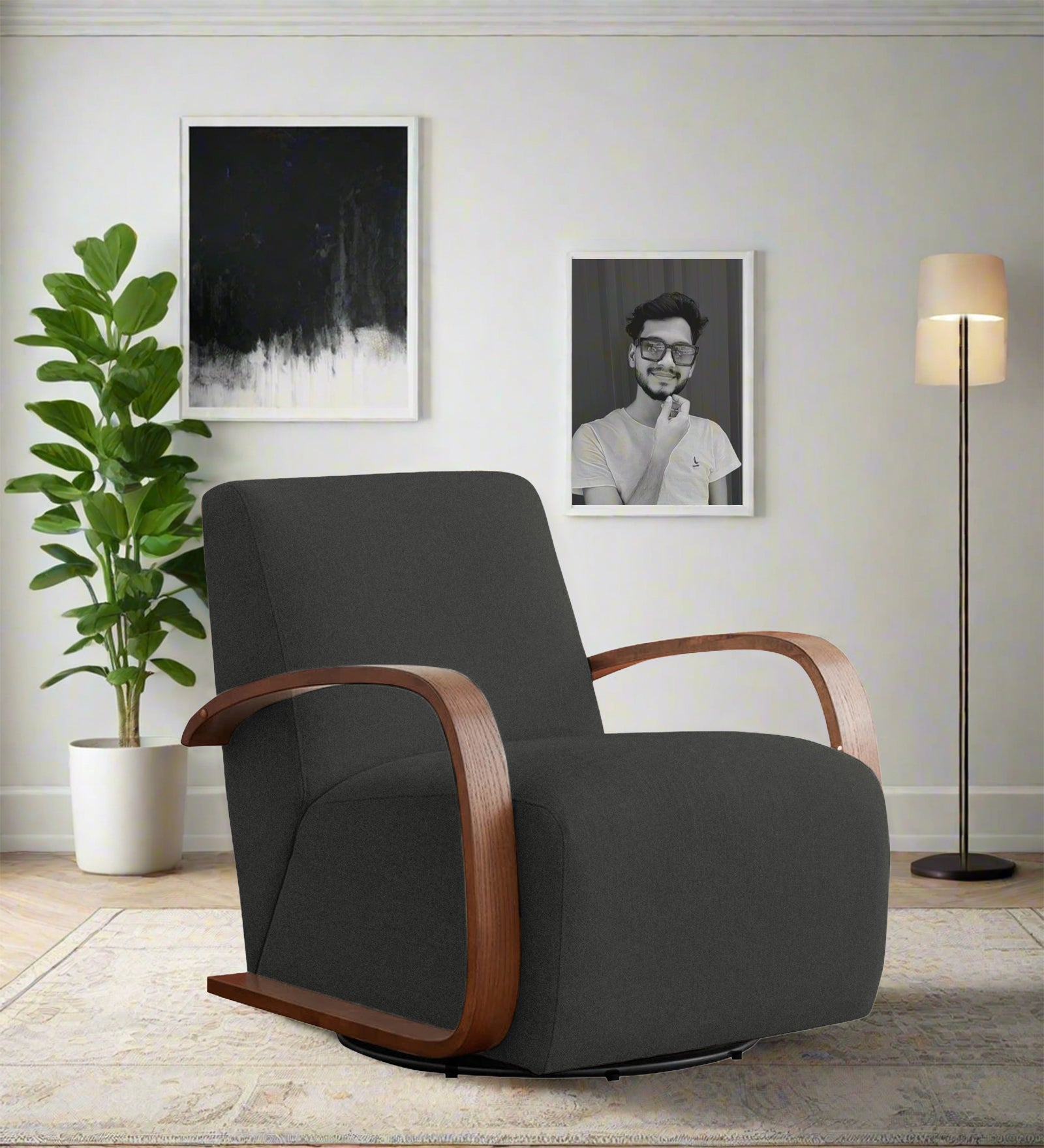 Balma Fabric Swivel Chair in Charcoal Grey Colour