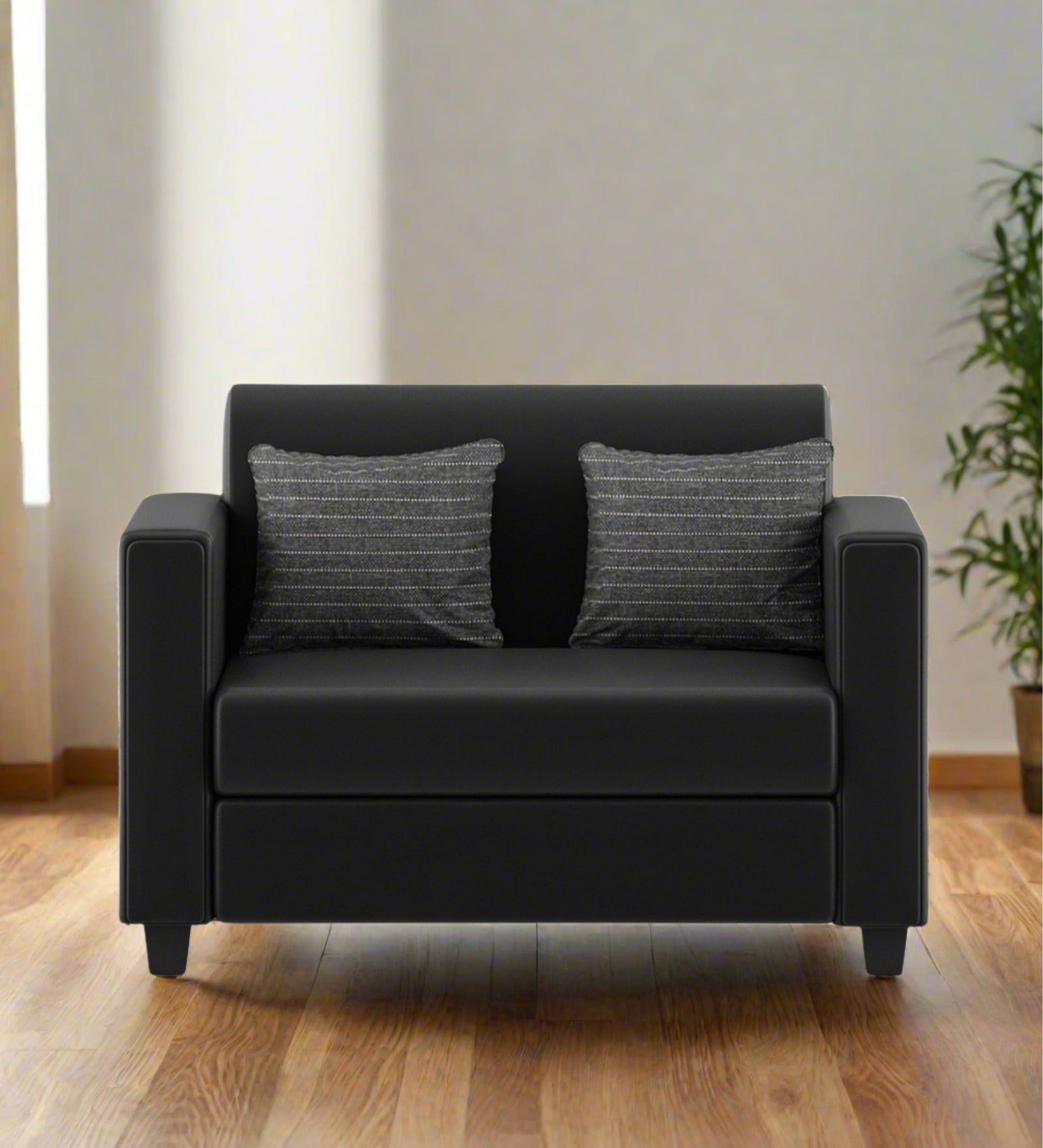 Baley Leatherette 2 Seater Sofa in Dark Black Colour