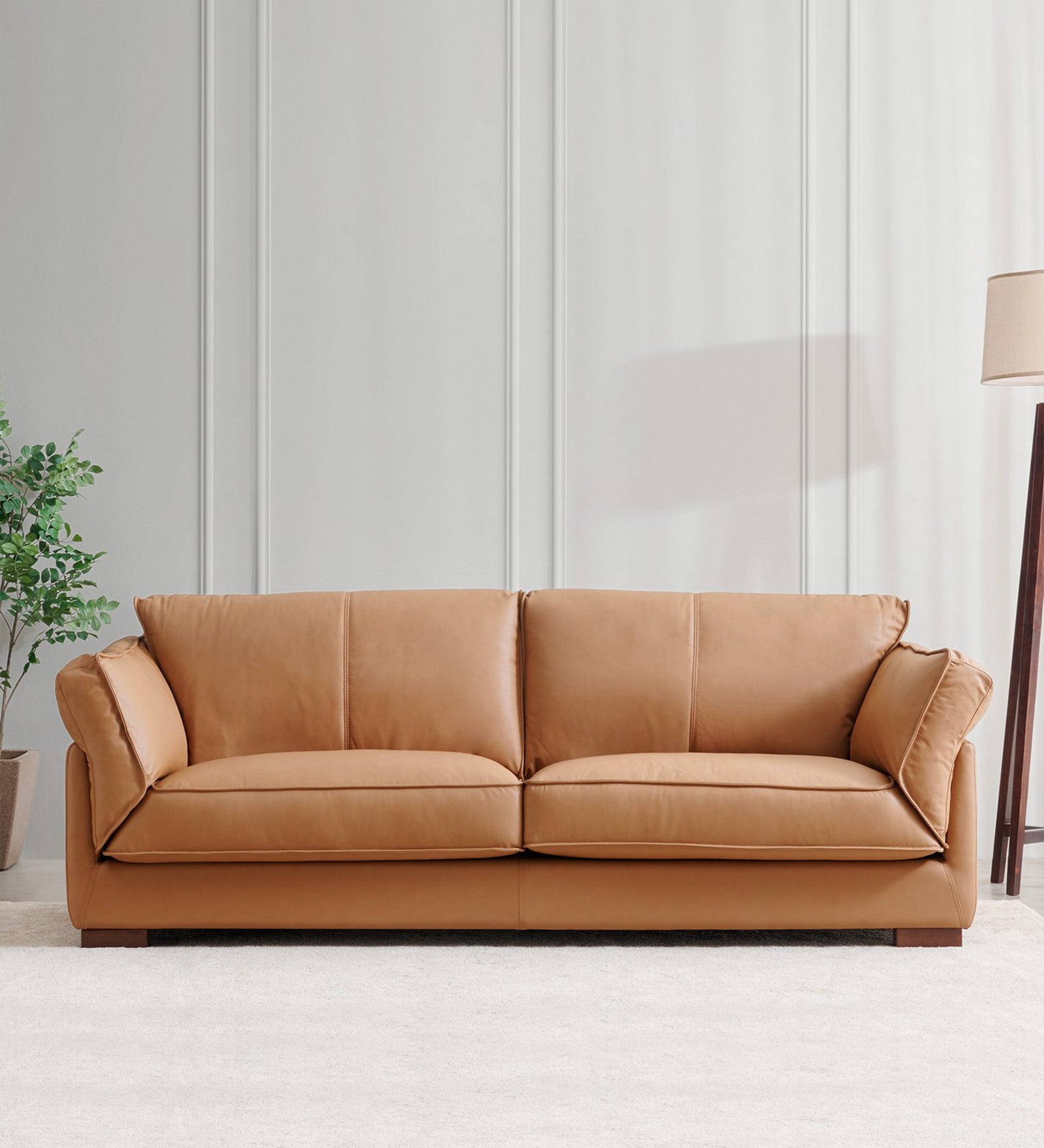 Alexis Leatherette 3 Seater Sofa In Cinnamon Brown Colour