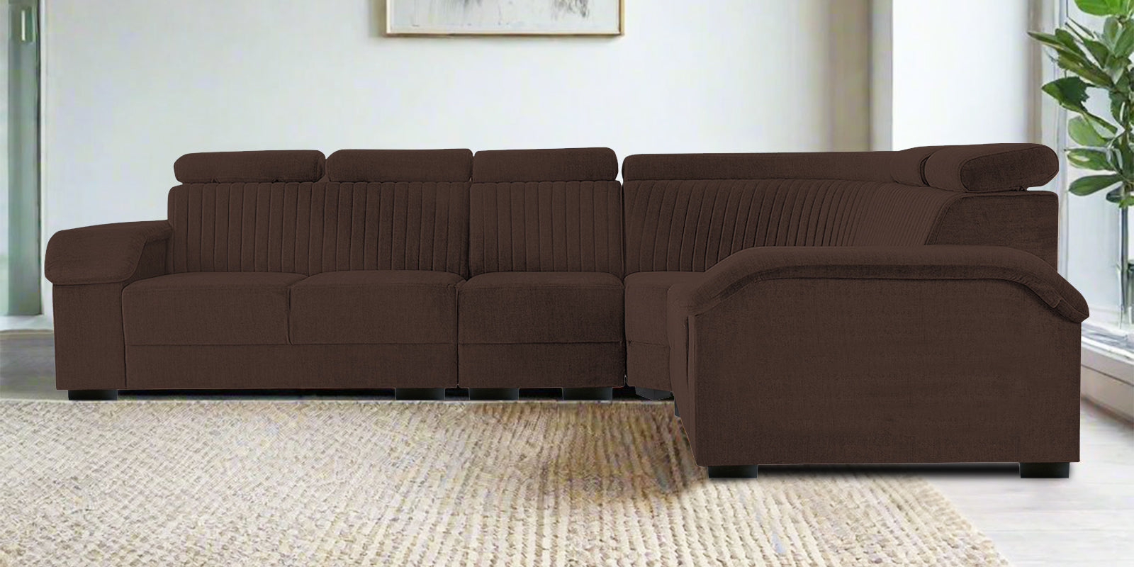 Draco Fabric 6 Seater Corner Sofa In Coffee Brown Colour - Febonic Living