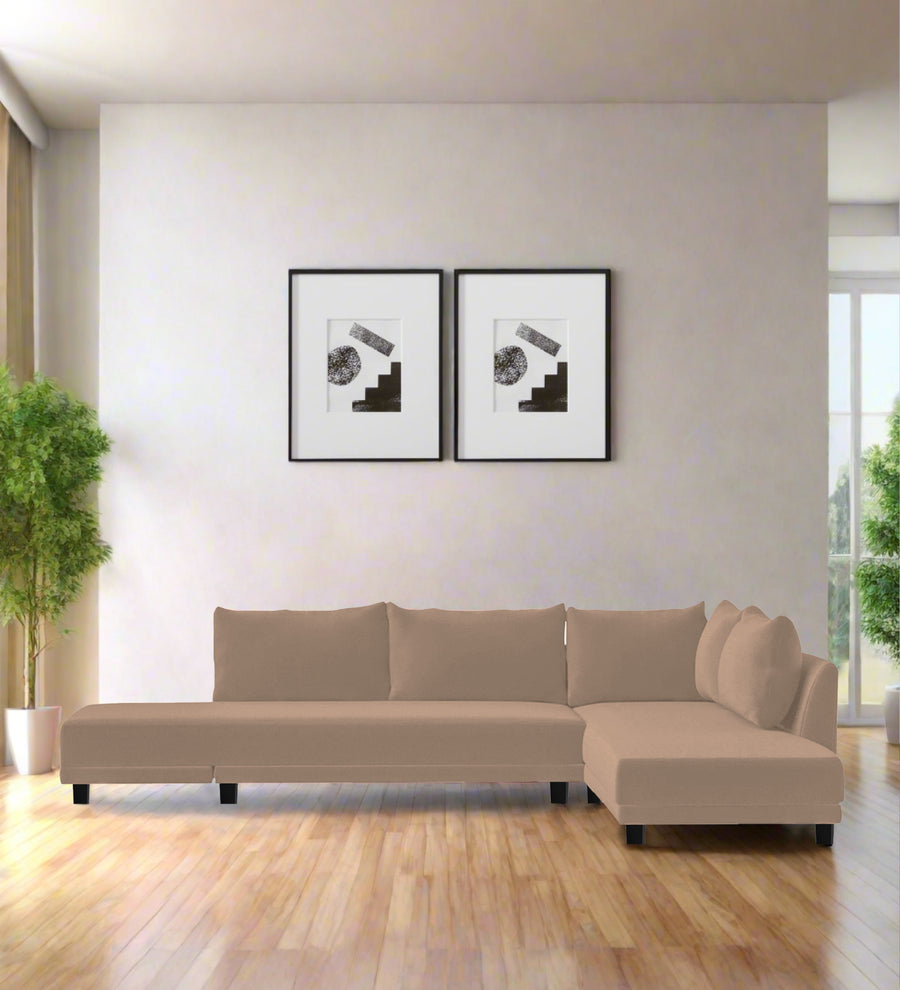 Ira  LHS 6 Seater Convertible  Cum Bed Fabric Sofa - Cookie Beige by Febonic Living