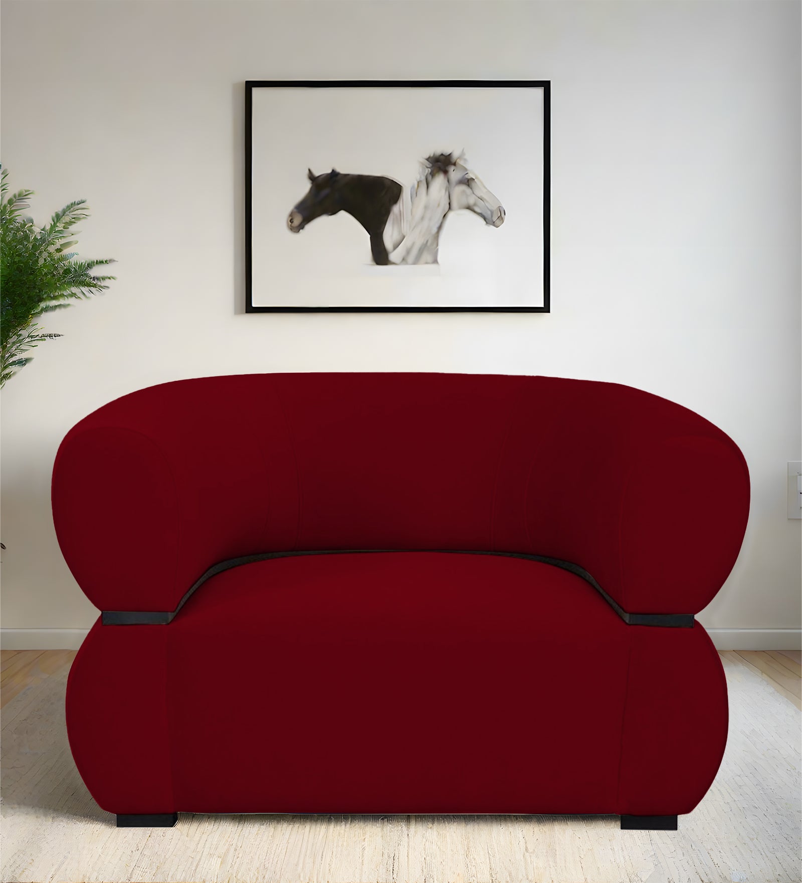 Kula Velvet 1 Seater Sofa In Cherry Red Colour