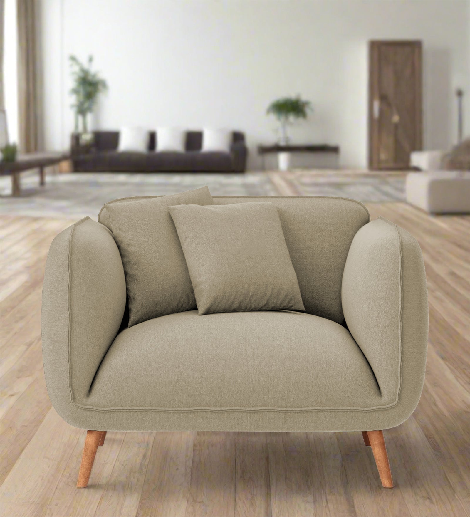 Zia Fabric 1 Seater Sofa In Honey Beige Colour