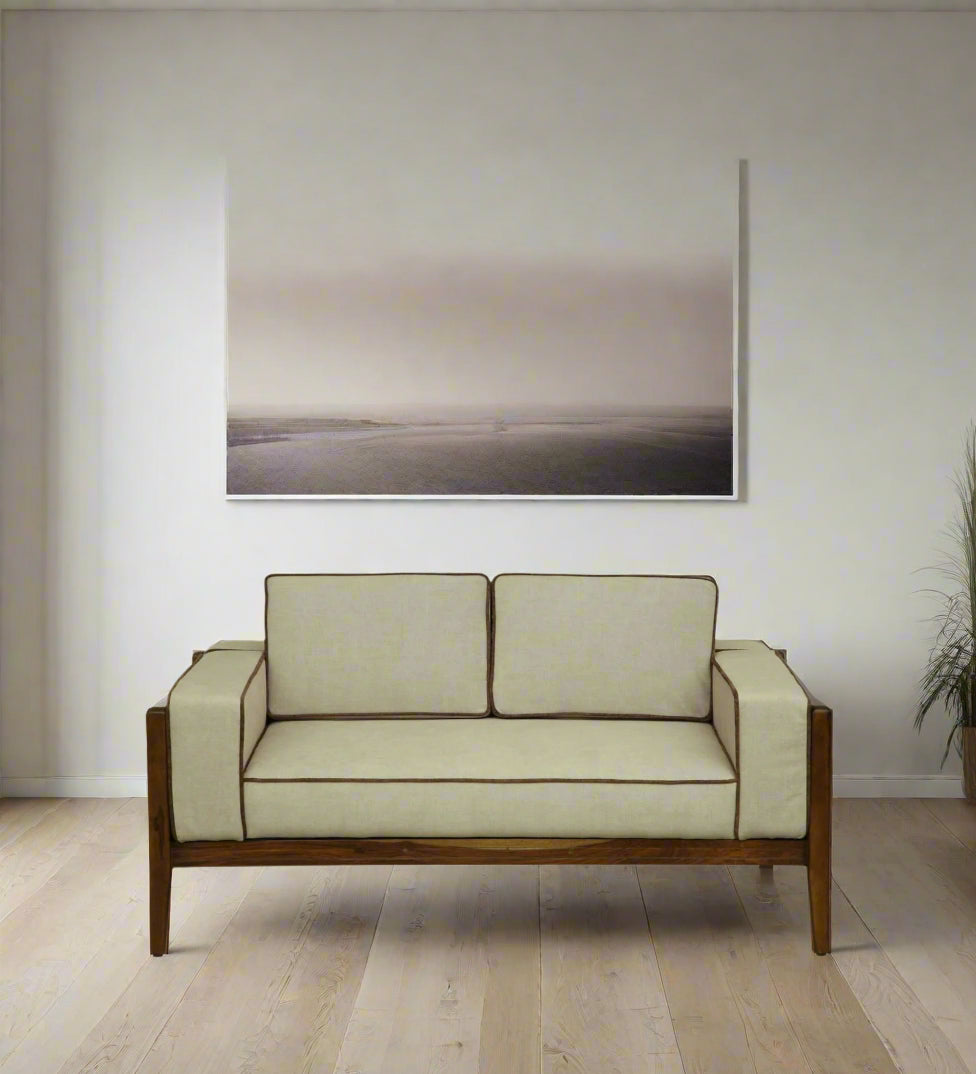 Gildin Sheesham Wood 2 Seater Sofa In Beige Colour