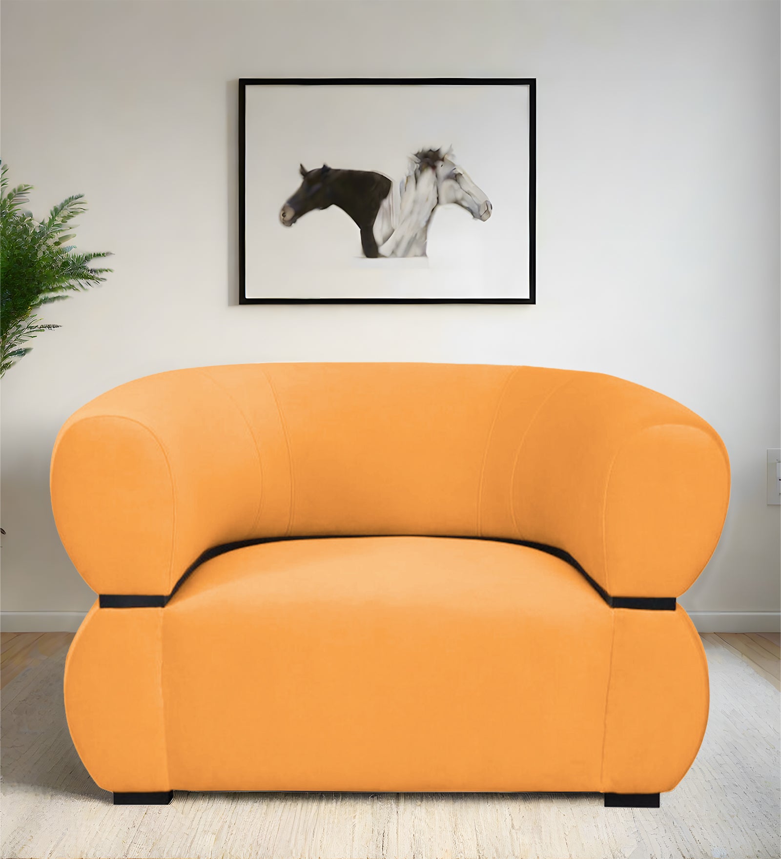 Kula Velvet 1 Seater Sofa In Tangerine Orange Colour