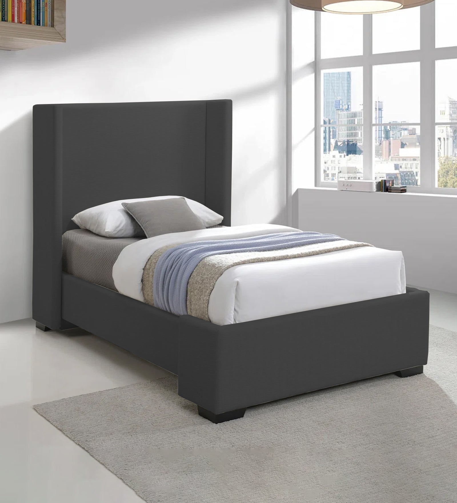 Kirby Fabric Upholstered Single Bed in Charcoal Grey Colour - Febonic Living