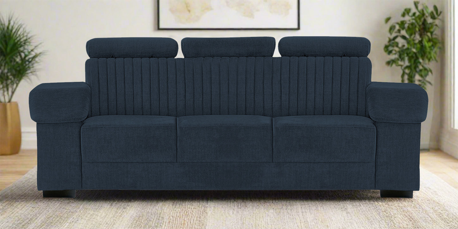 Draco Fabric 3 Seater Sofa In Denim Blue Colour - Febonic Living