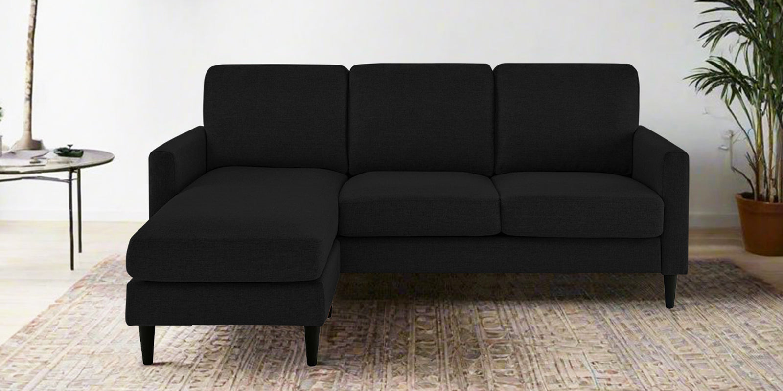 Romie Fabric RHS Sectional Sofa (2+Lounger) In Zed Black Colour - Febonic Living