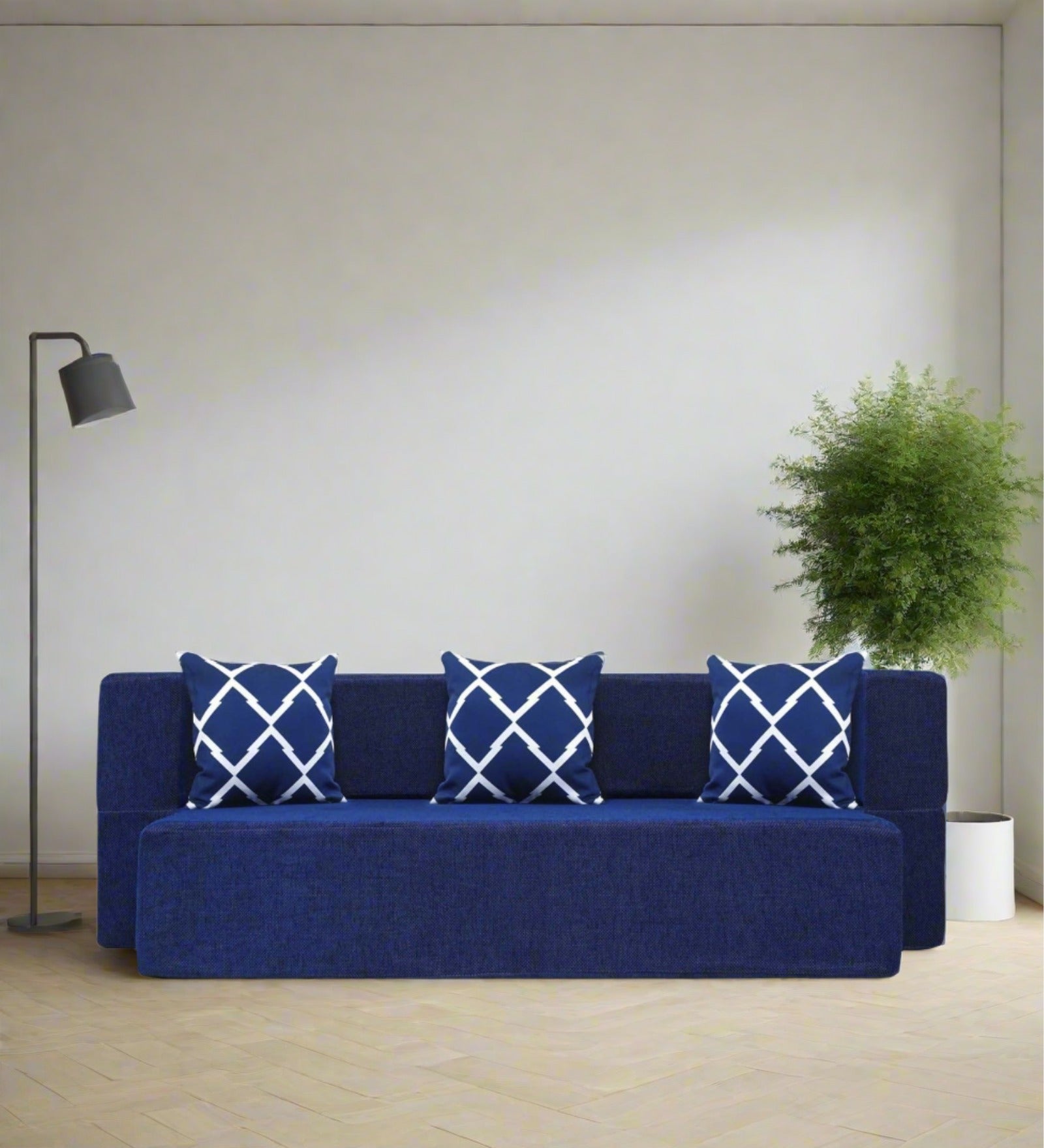 Martin Fabric Folding Sofa Bed In Denim Blue Colour