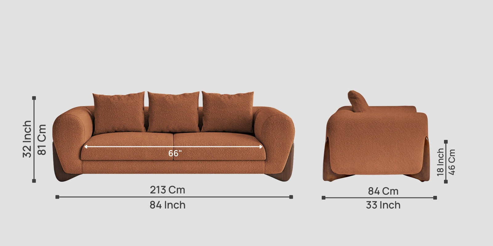 Boko Boucle 3 Seater Sofa In Light Orange  Colour - Febonic Living