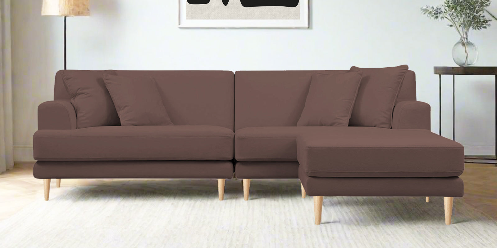 Woody Fabric LHS Sectional Sofa (3+Lounger) in Berry Wine Colour