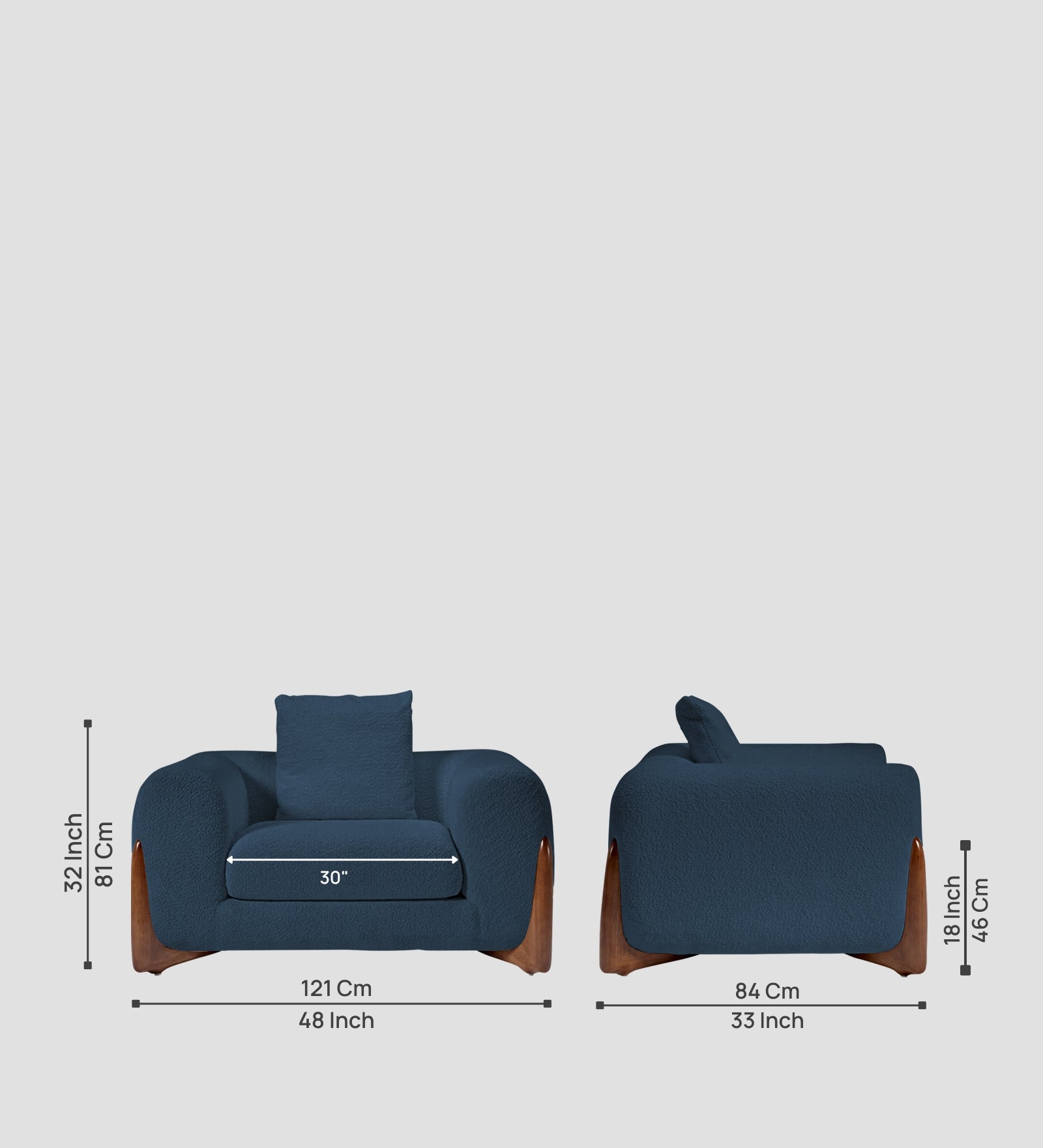 Boko Boucle 1 Seater Sofa In Classic Blue Colour - Febonic Living