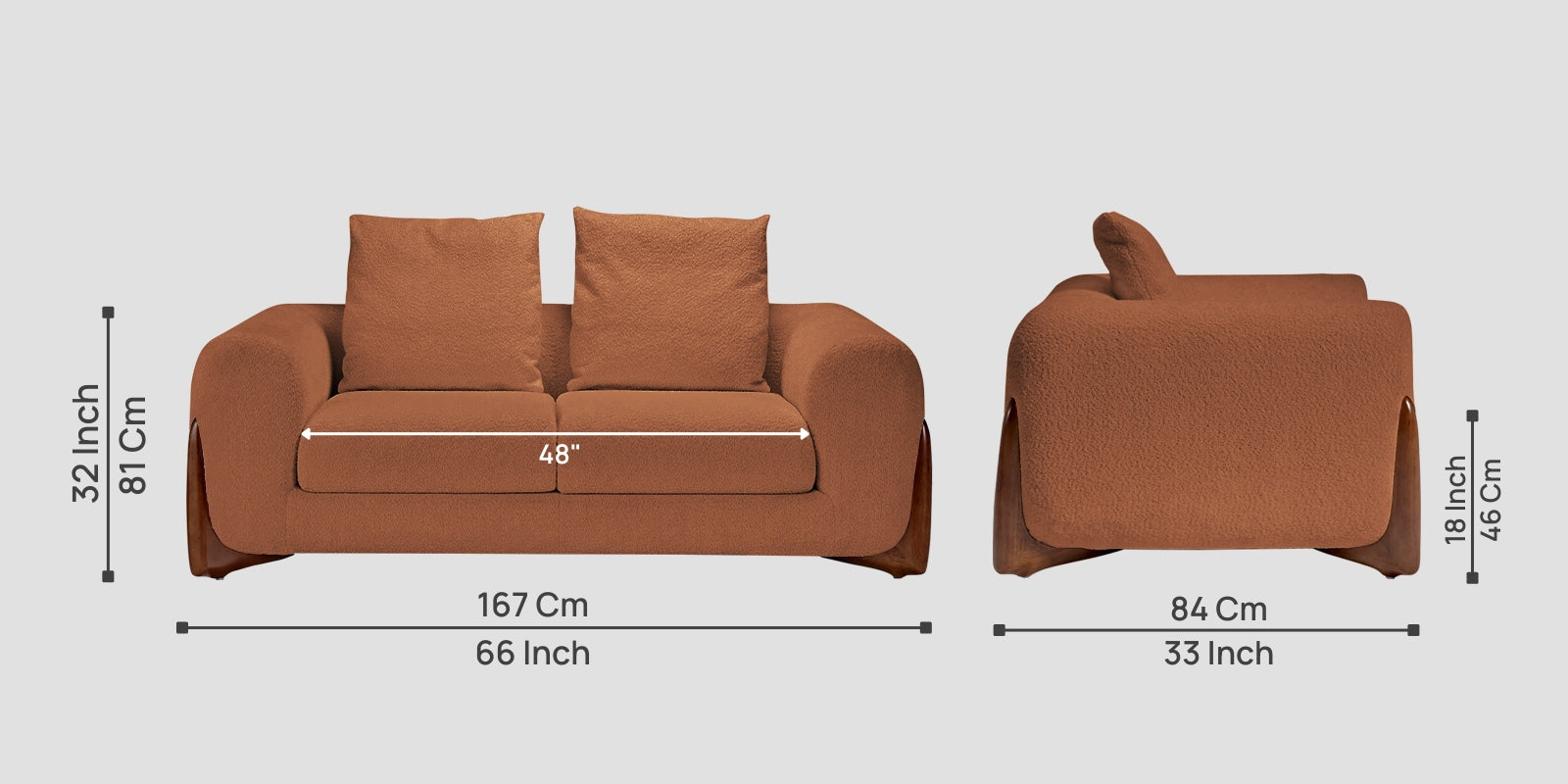 Boko Boucle 2 Seater Sofa In Light Orange Colour - Febonic Living
