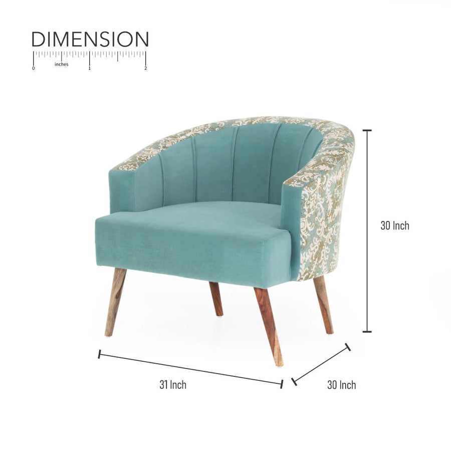 Nova Printed Velvet Arm Chair In Barmunda Aqua Colour Set Of 2 - Febonic Living