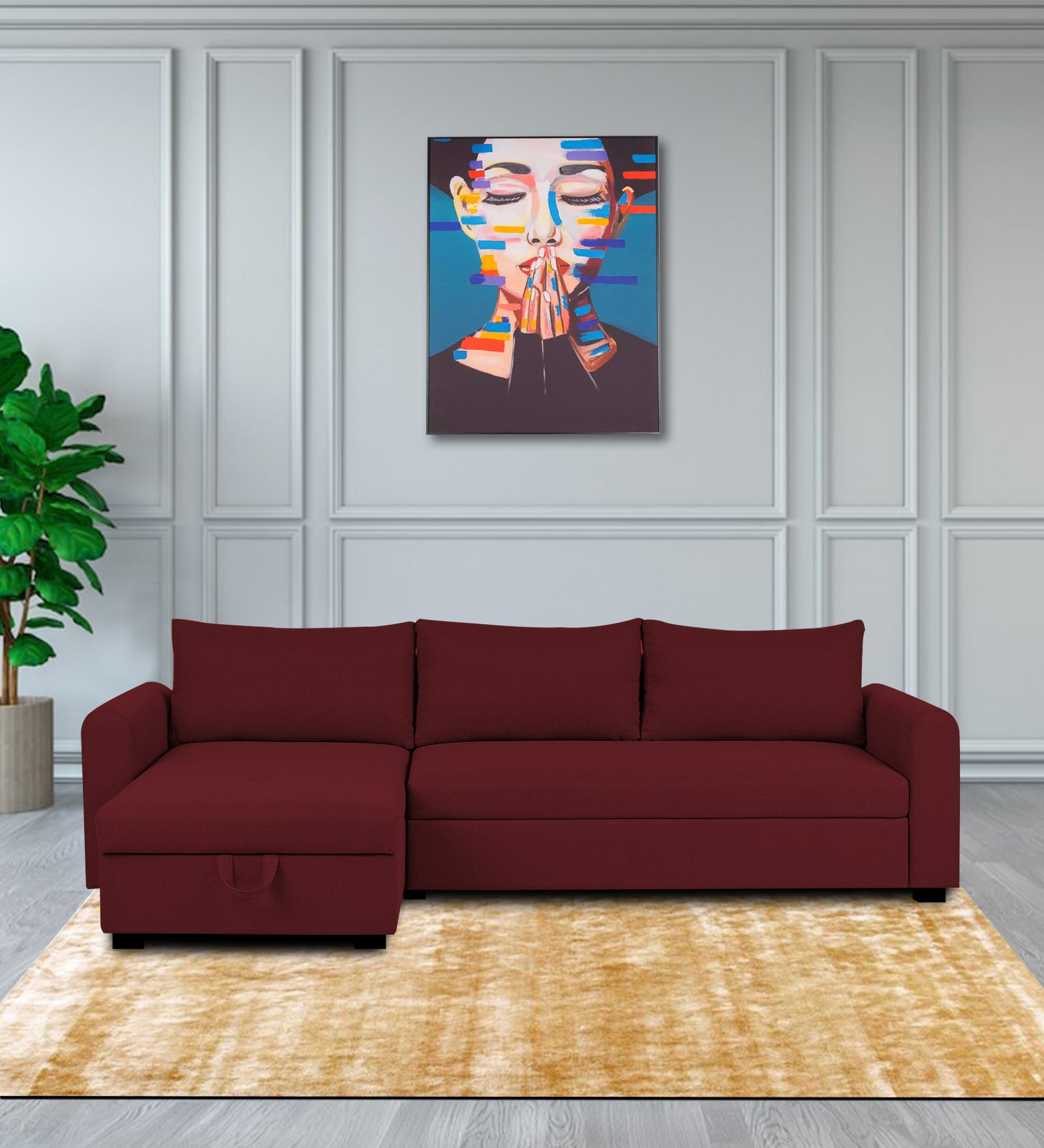 Sigma Fabric RHS Sectional Sofa (3+Lounger) In Blood Maroon Colour - Febonic Living