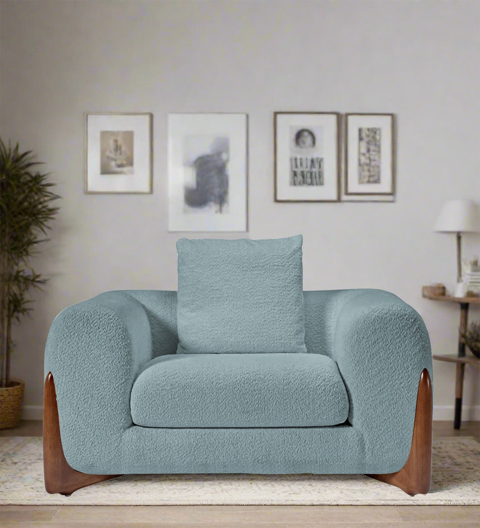 Boko Boucle 1 Seater Sofa In Stormy Blue Colour