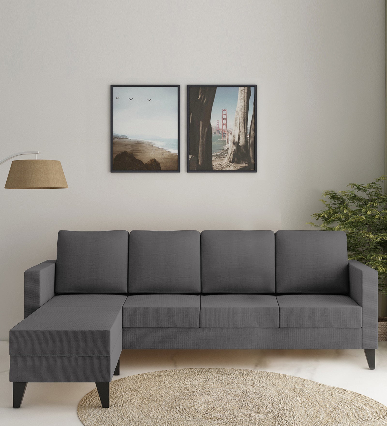 Nori Fabric RHS Sectional Sofa (3 + Lounger) In Sudo Grey Colour