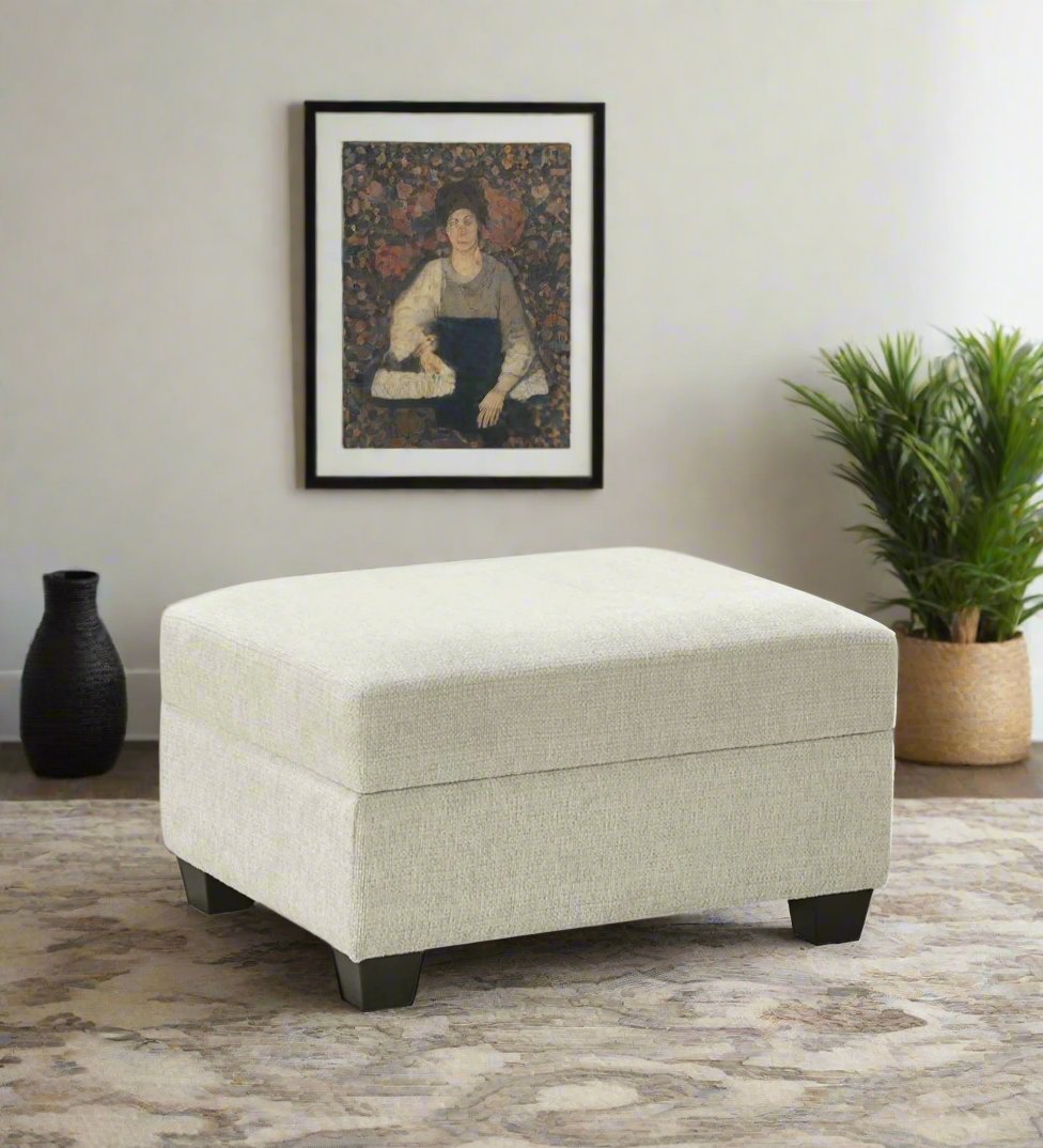 Belo Fabric Ottoman In Ivory Cream Colour With Storage