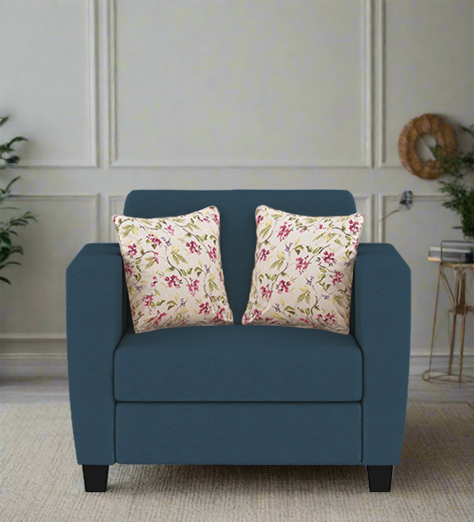 Gozi Fabric 1 Seater Sofa In Light Blue Colour