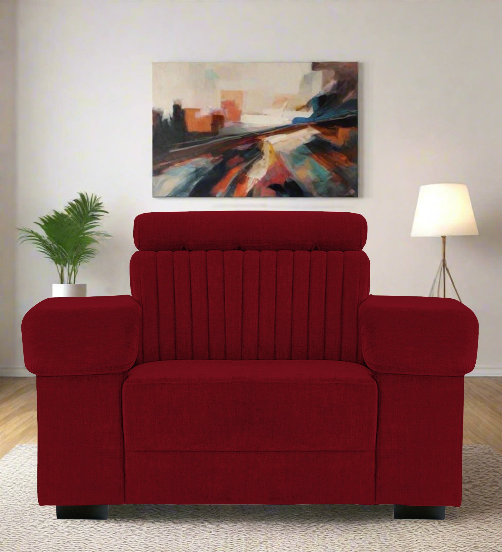 Draco Fabric 1 Seater Sofa In Ruby Red Colour