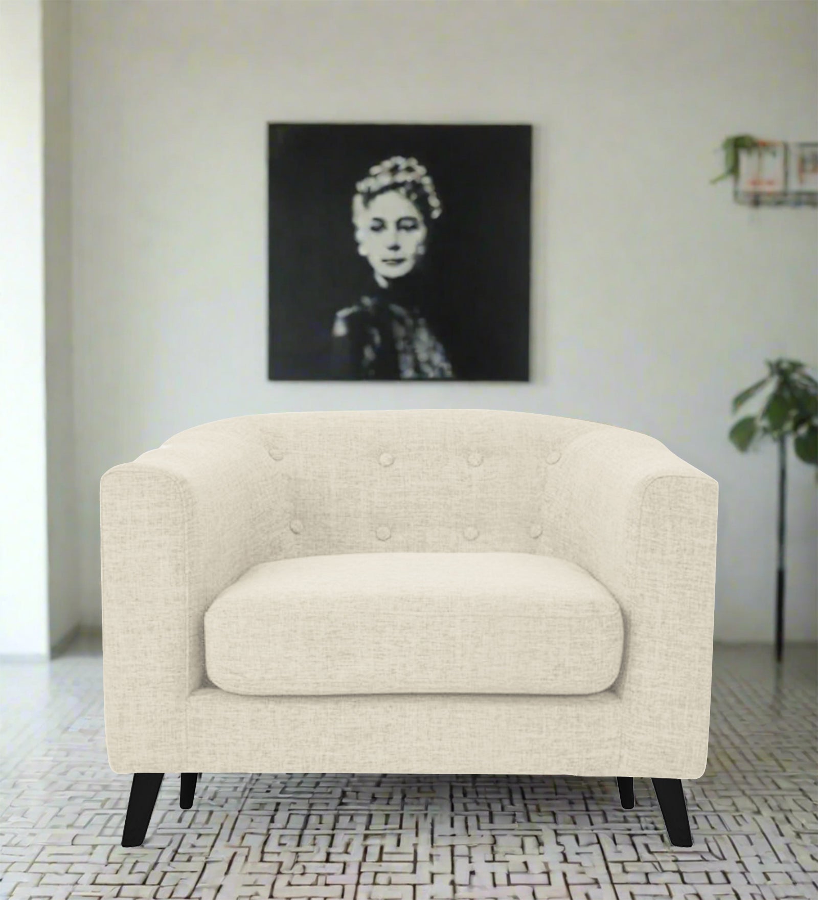 Casper Fabric 1 Seater Sofa in Ivory Cream Colour