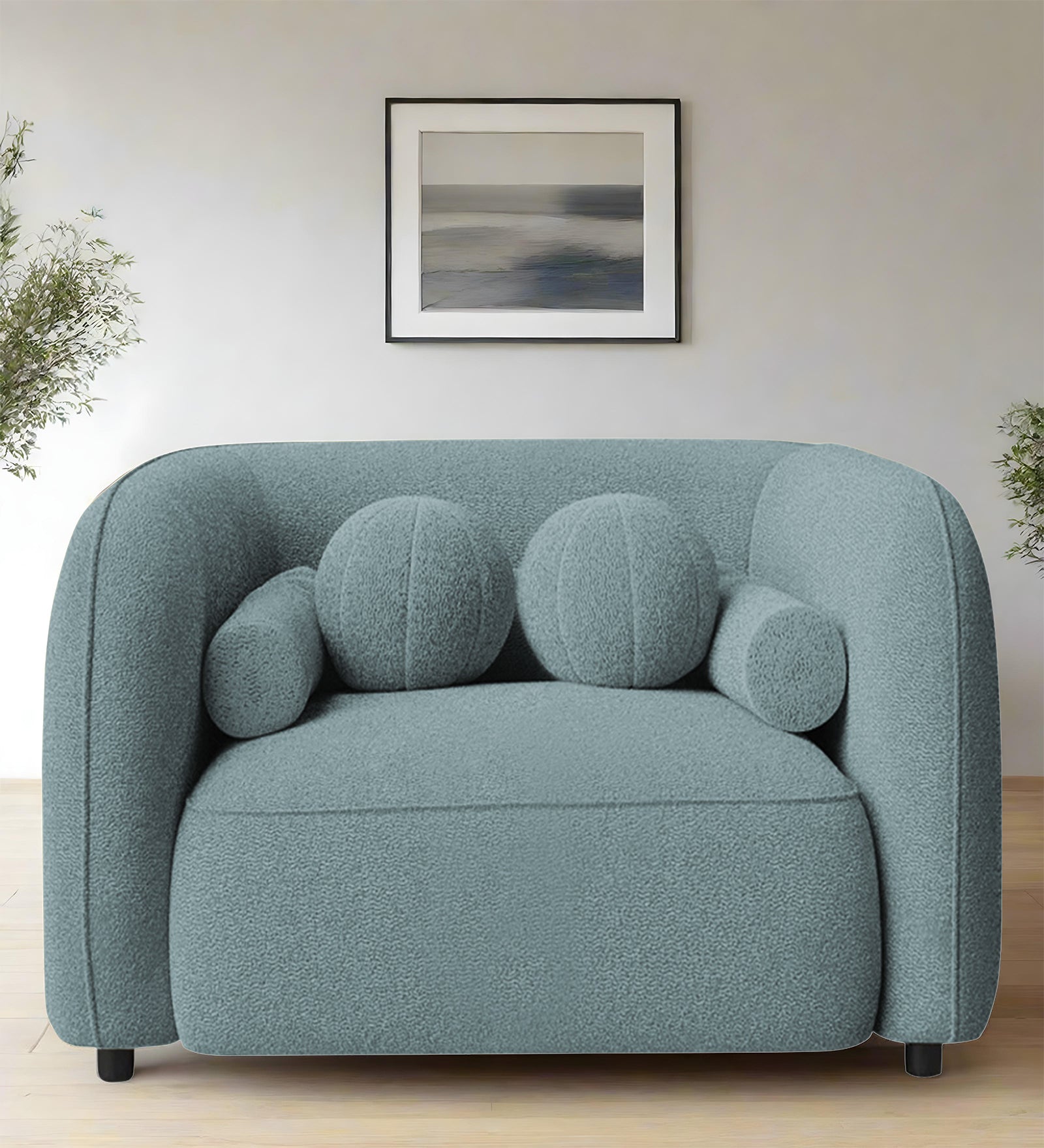 Corny Fur Fabric 1 Seater Sofa in Stormy Blue Colour