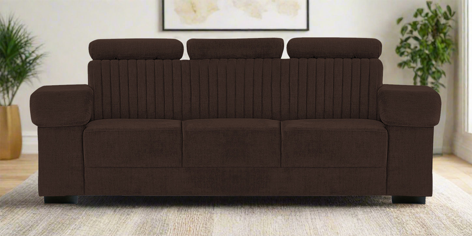 Draco Fabric 3 Seater Sofa In Coffee Brown Colour - Febonic Living
