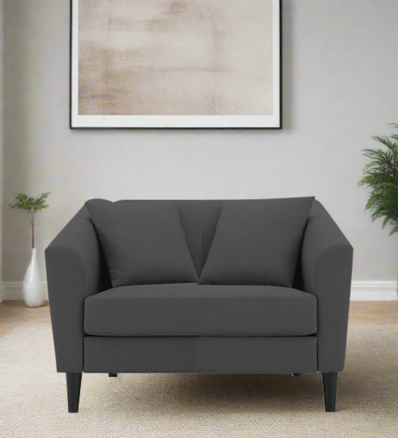 Polon Fabric 1 Seater Sofa In Charcoal Grey Colour