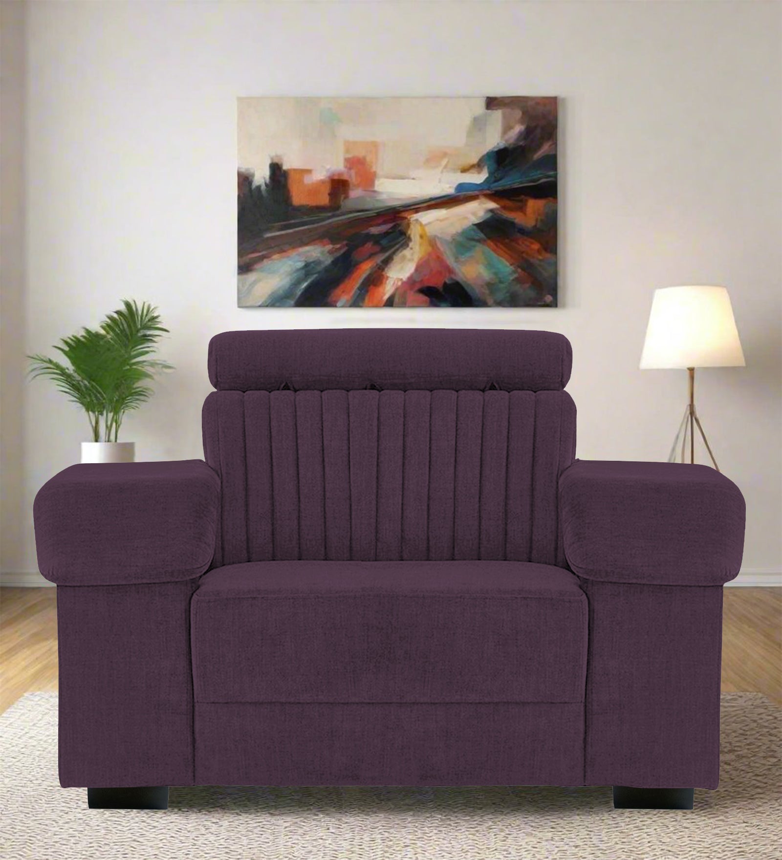 Draco Fabric 1 Seater Sofa In Greek Purple Colour