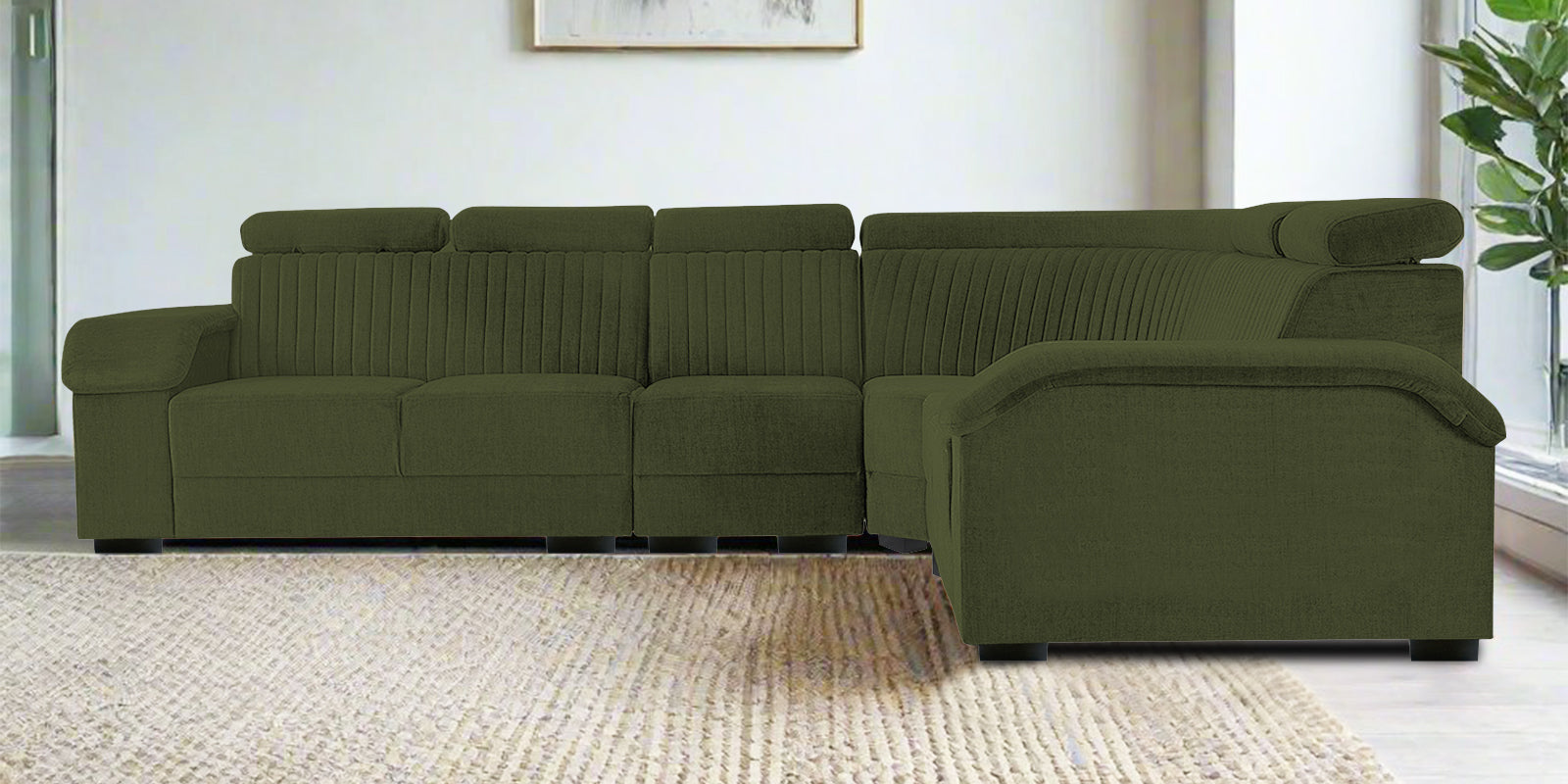 Draco Fabric 6 Seater Corner Sofa In Olive Green Colour - Febonic Living